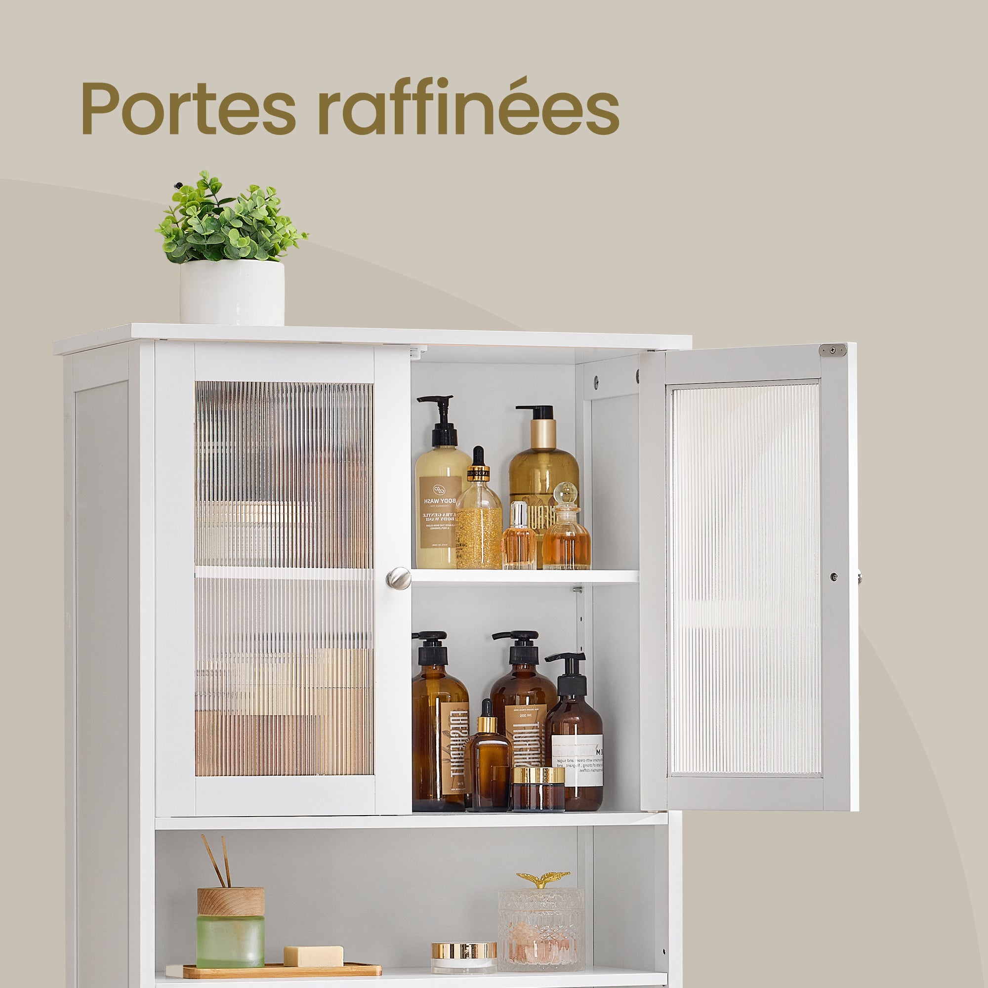 Armoire de Rangement Haute avec Étagères Réglables, Placard et Tiroir, pour Salle de Bains, Cuisine, Salon, Blanc - 4