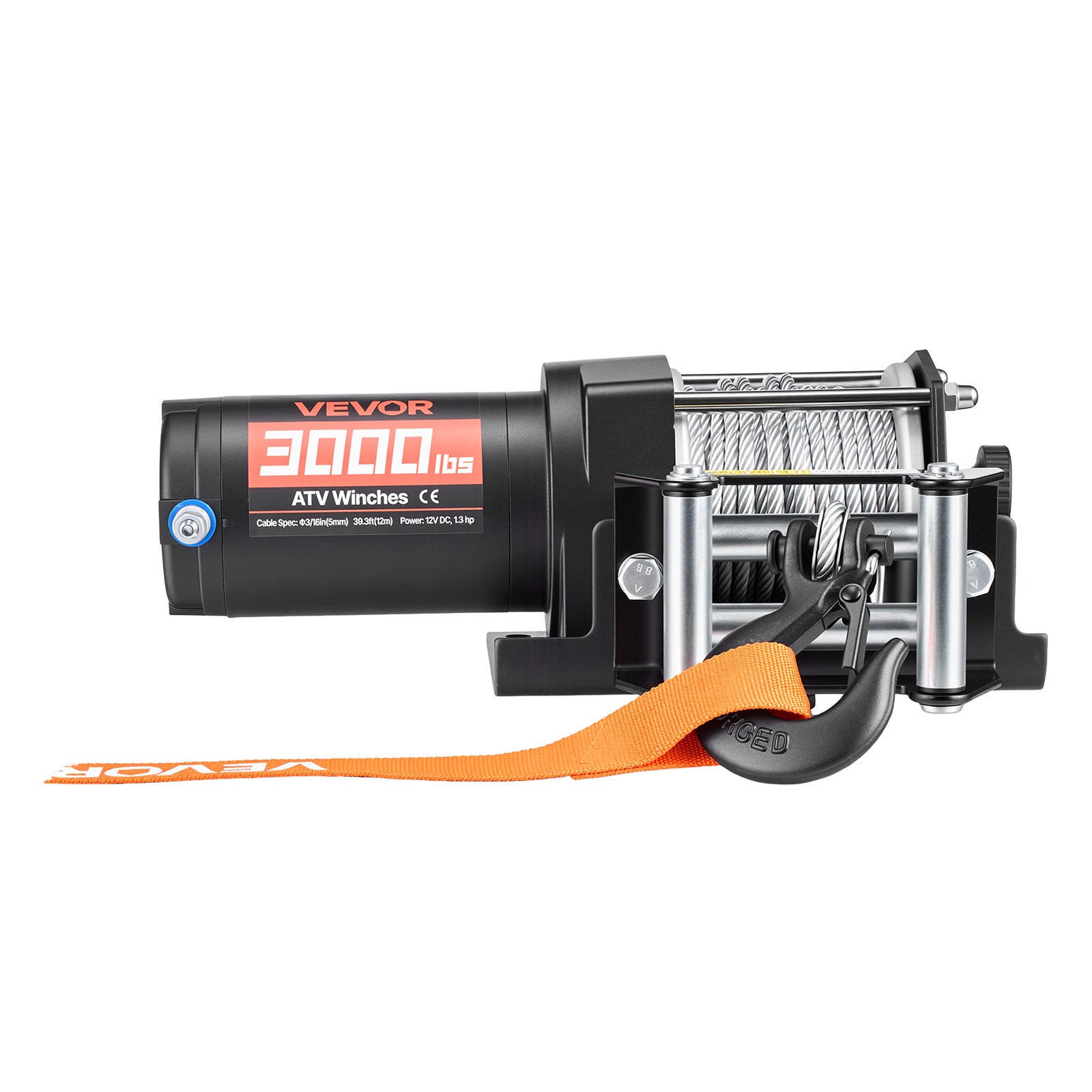 Treuil Électrique VEVOR 12 V CC 1360 kg Treuil pour Quad SSV Tout-terrain Remorquage, Câble en Acier 5 mm x 12 m, Télécommande Filaire, Étanche IP55 - 9