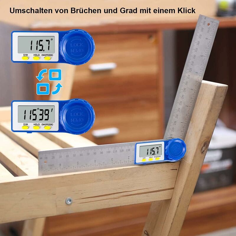 Rapporteur d'Angle Numerique,Règle d'Angle Inoxydable pour Menuisier et Fausse Equerre ,Plage de Mesure 360°,Règle en Acier pour Travaux de Bois - 5