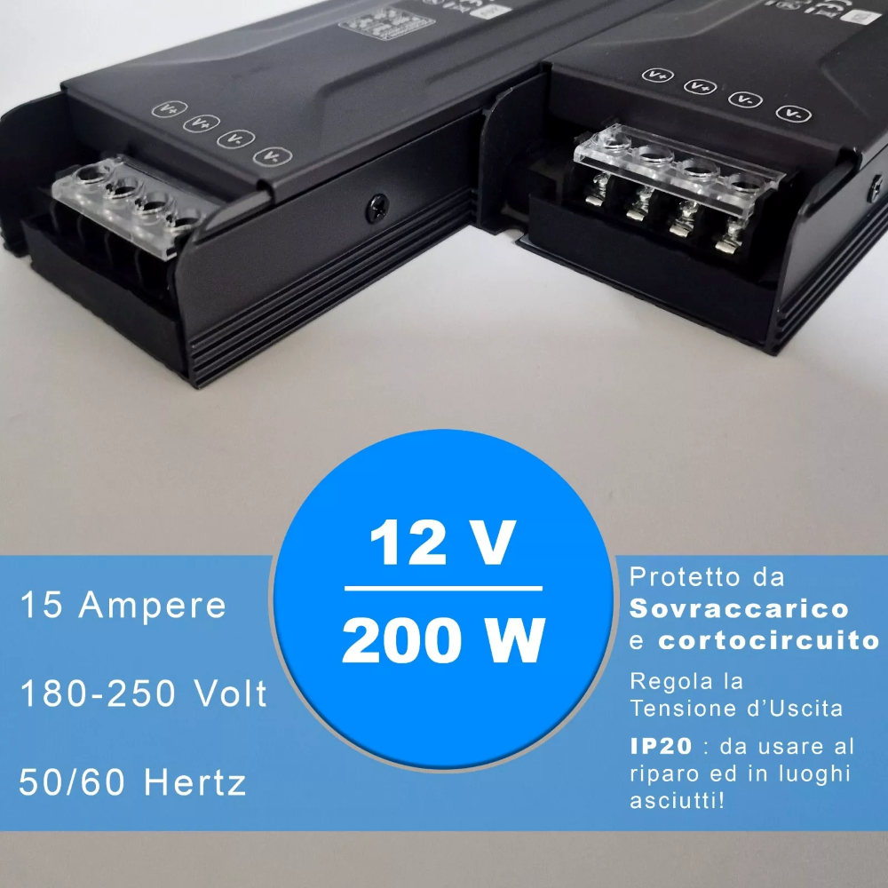 SKU 24263 - Alimentatore LED in Metallo 60W 12V 5A con 1 Uscita 159x50x25mm IP67 | LED Italia