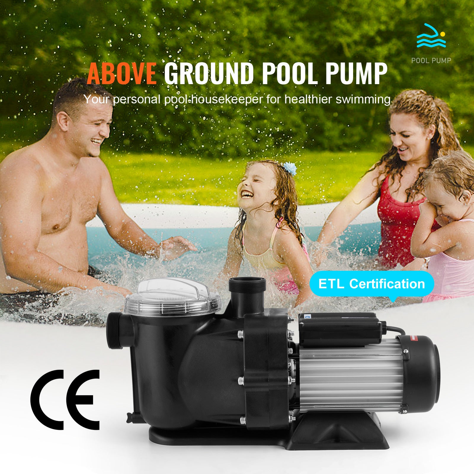 Pompe de piscine hors sol SucceBuy 1,5 CV,100 GPM,220 V,2 850 tr/min,hauteur max. 15 m,avec panier filtrant - 4