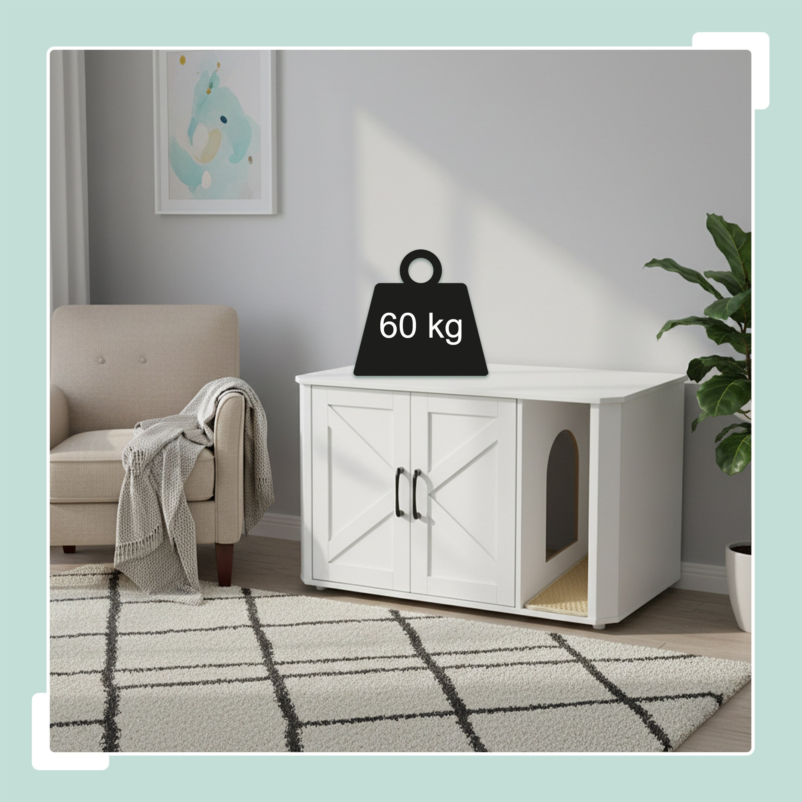 Móvel para caixa de areia para gatos com entrada e tapete, para ocultar a caixa, 50 x 85 x 49 cm branco, Relaxdays - 5