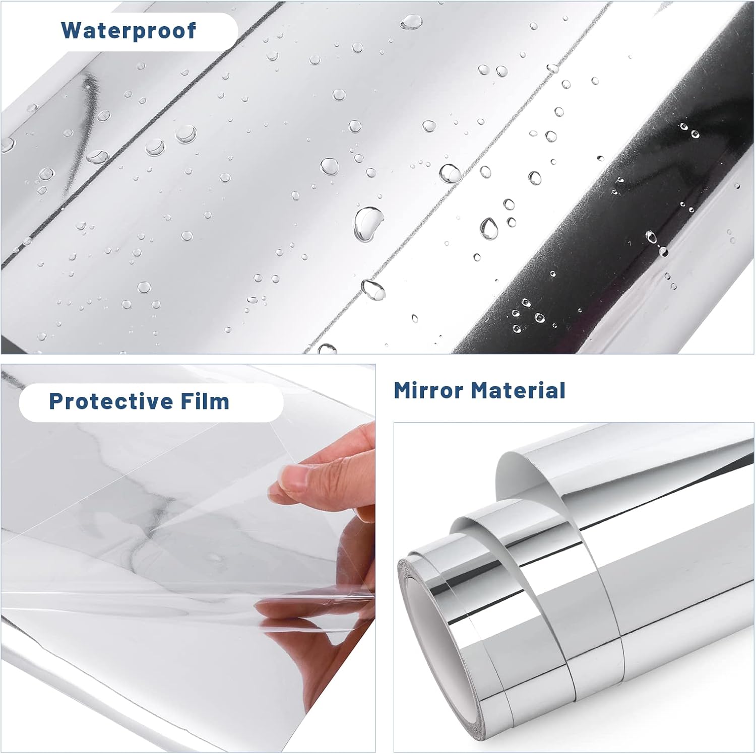 Feuilles de miroir flexibles, autocollants muraux en miroir, pour salle de bain, commode de chambre à coucher, murs de cuisine (0,2 mm 50 x 200 cm) - 9