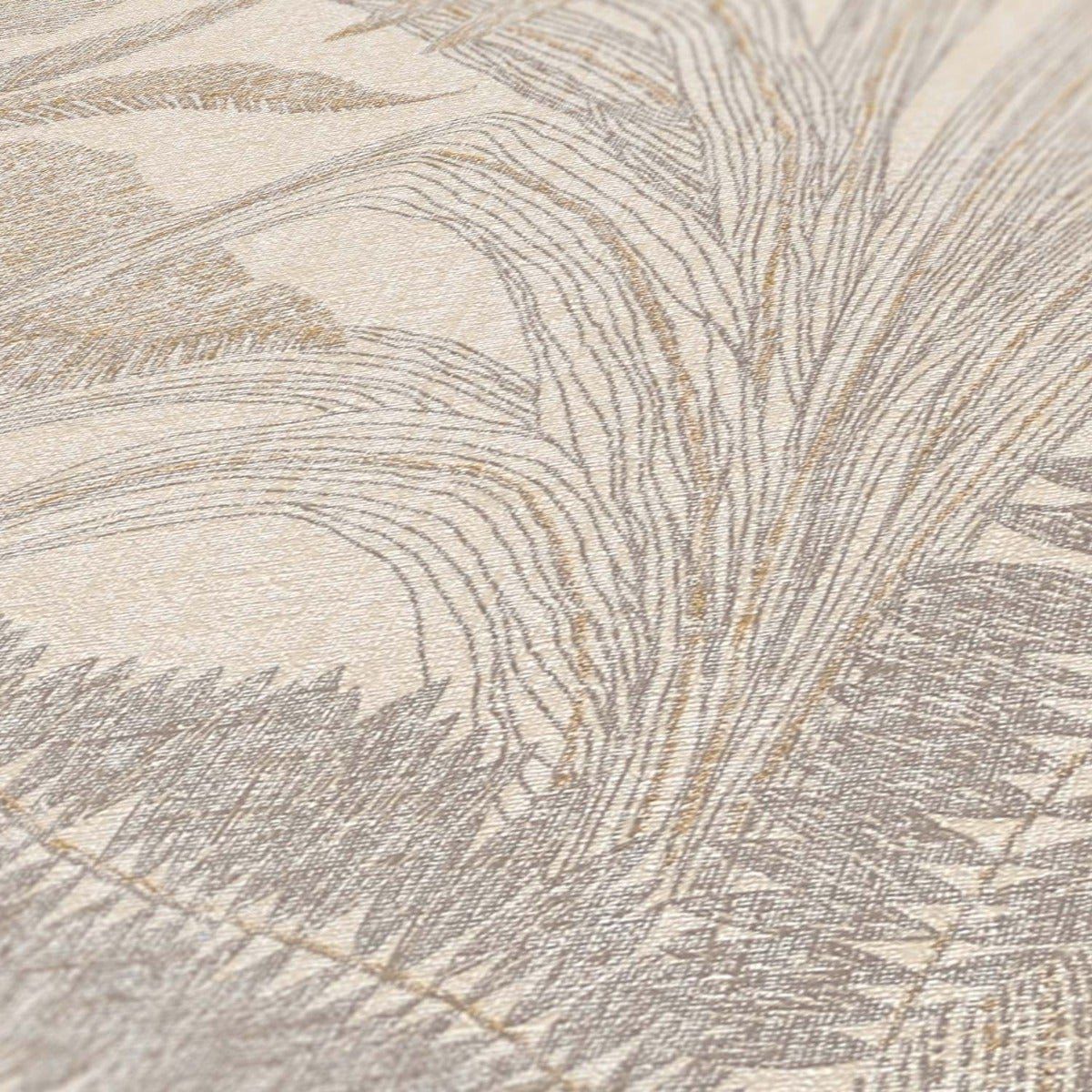 Papel Pintado Tela con Hojas Anchas Beige y Tostado 396545 - 5