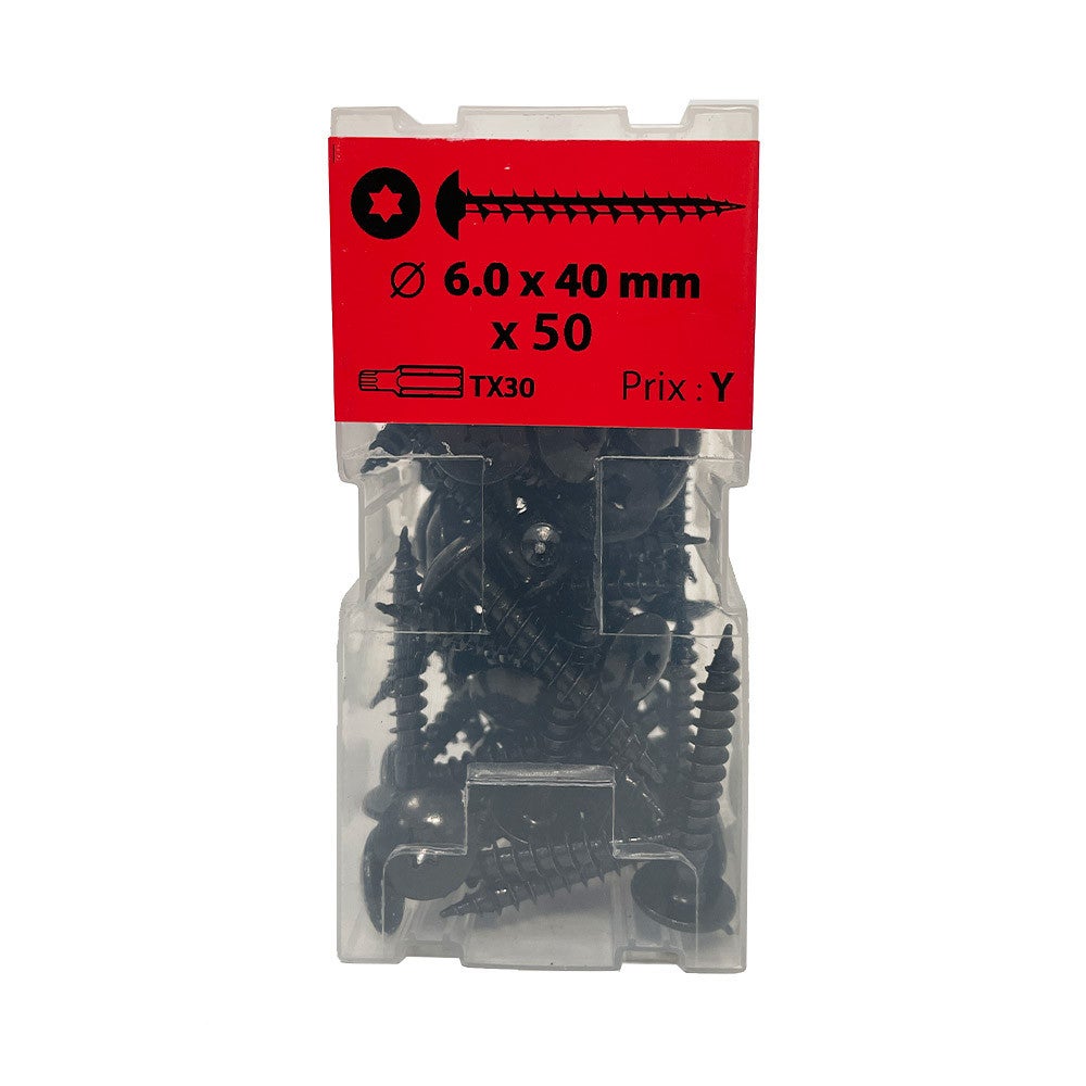 Boite 50 vis penture 6 x 40mm zingué noir - Viswood | Leroy Merlin