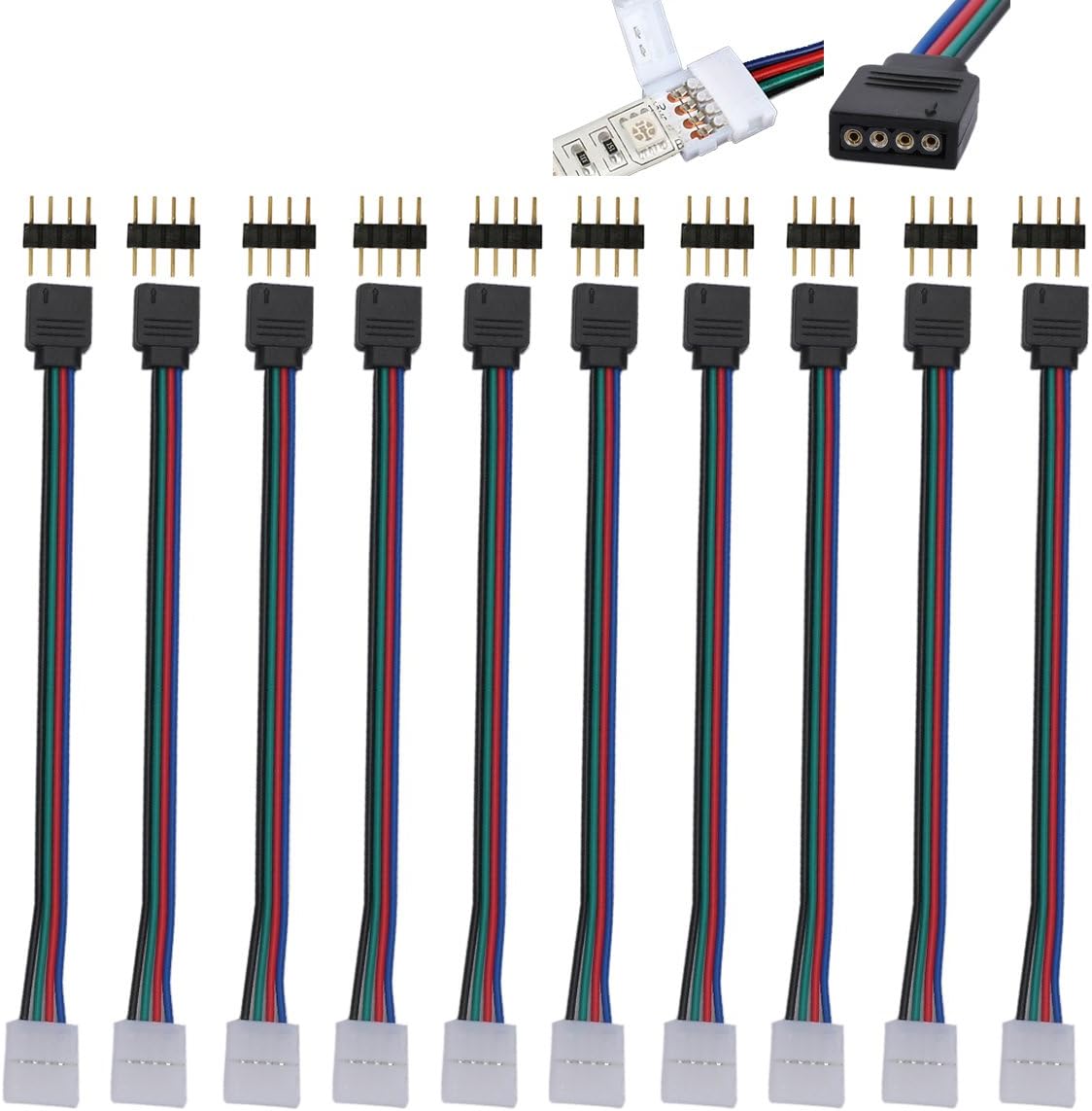 Lot de 10 connecteurs de bande lumineuse LED RVB 5050 3528, 4 broches 10 mm mâle femelle PCB connecteur câble | Leroy Merlin
