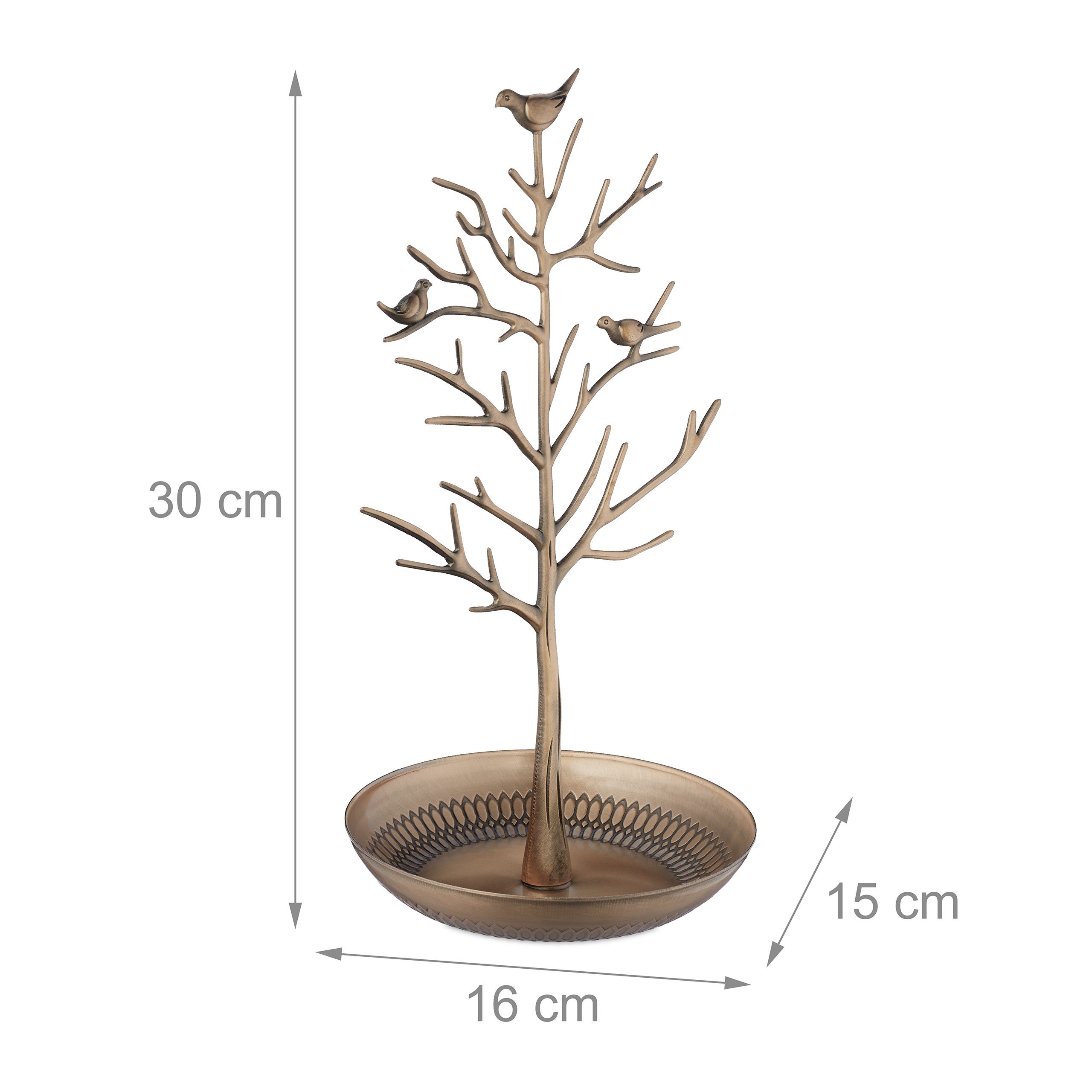 Porte-bijoux en forme d’arbre, pour colliers, boucles d’oreilles, bracelets, HxLxP 30 x 16 x 15 cm, doré, Relaxdays - 4