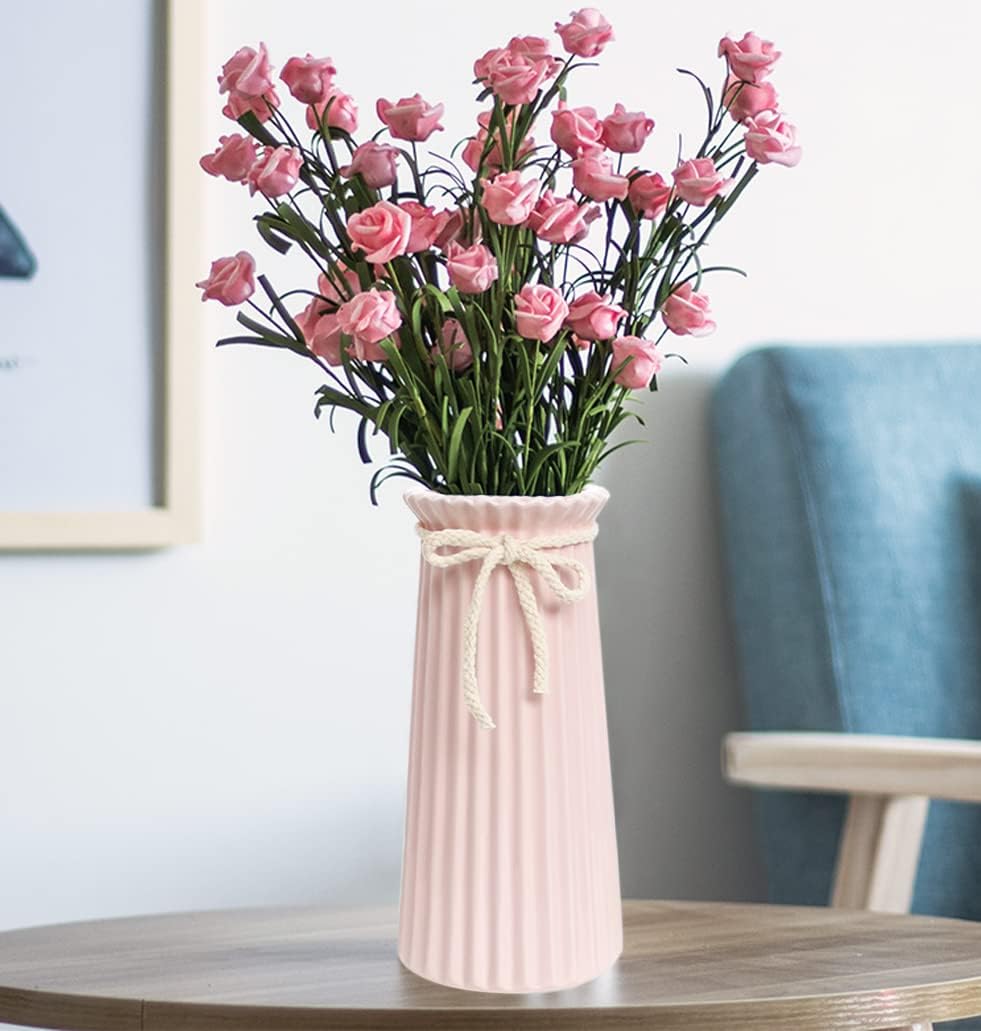 Vase conique en céramique rose, hauteur 19 cm, vase hydroponique simple de style européen, vase décoratif haut moderne pour centre de table - 4