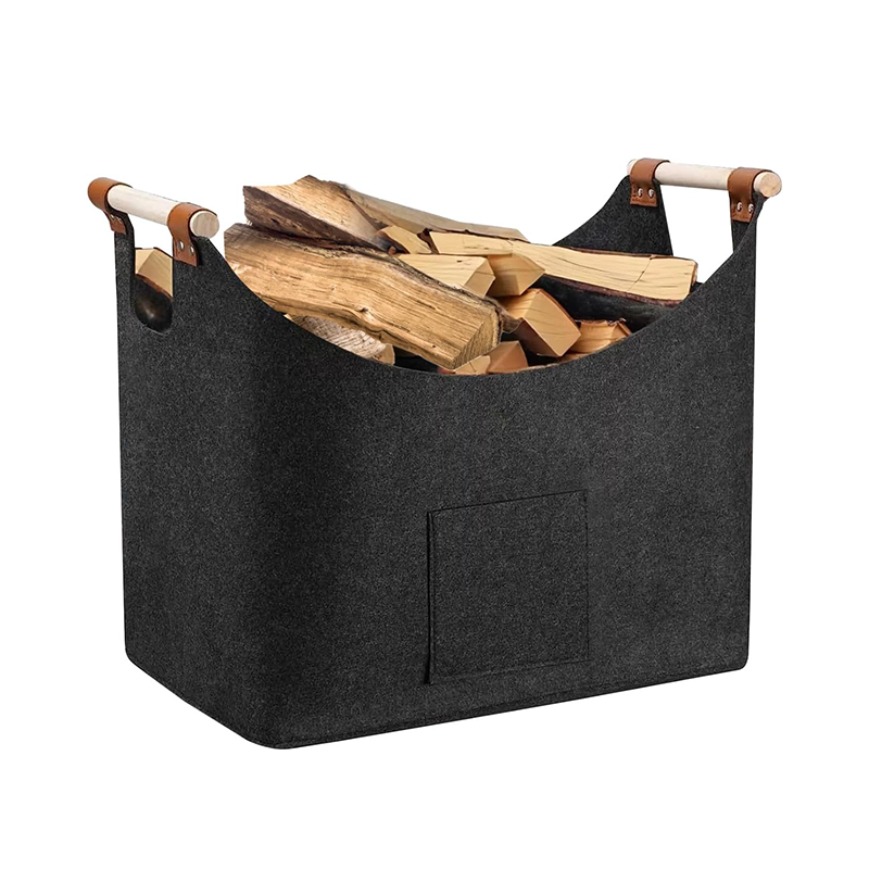 Panier à Bûches XL Panier A Bois Avec Poignée Renforcée, Panier Rangement, Sac à Bois Pour Cheminée Sac En Feutre, Journaux, Jouets, Magazines (45 X 32 X 40 Cm