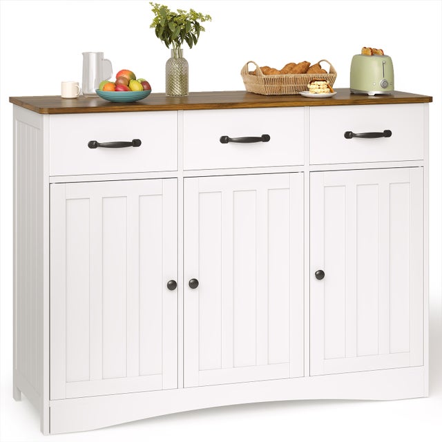 Buffet de Cocina Mueble de Almacenaje 3 Cajones 3 Puertas 6 Estantes Mueble Bajo Marron 108x40x80cm