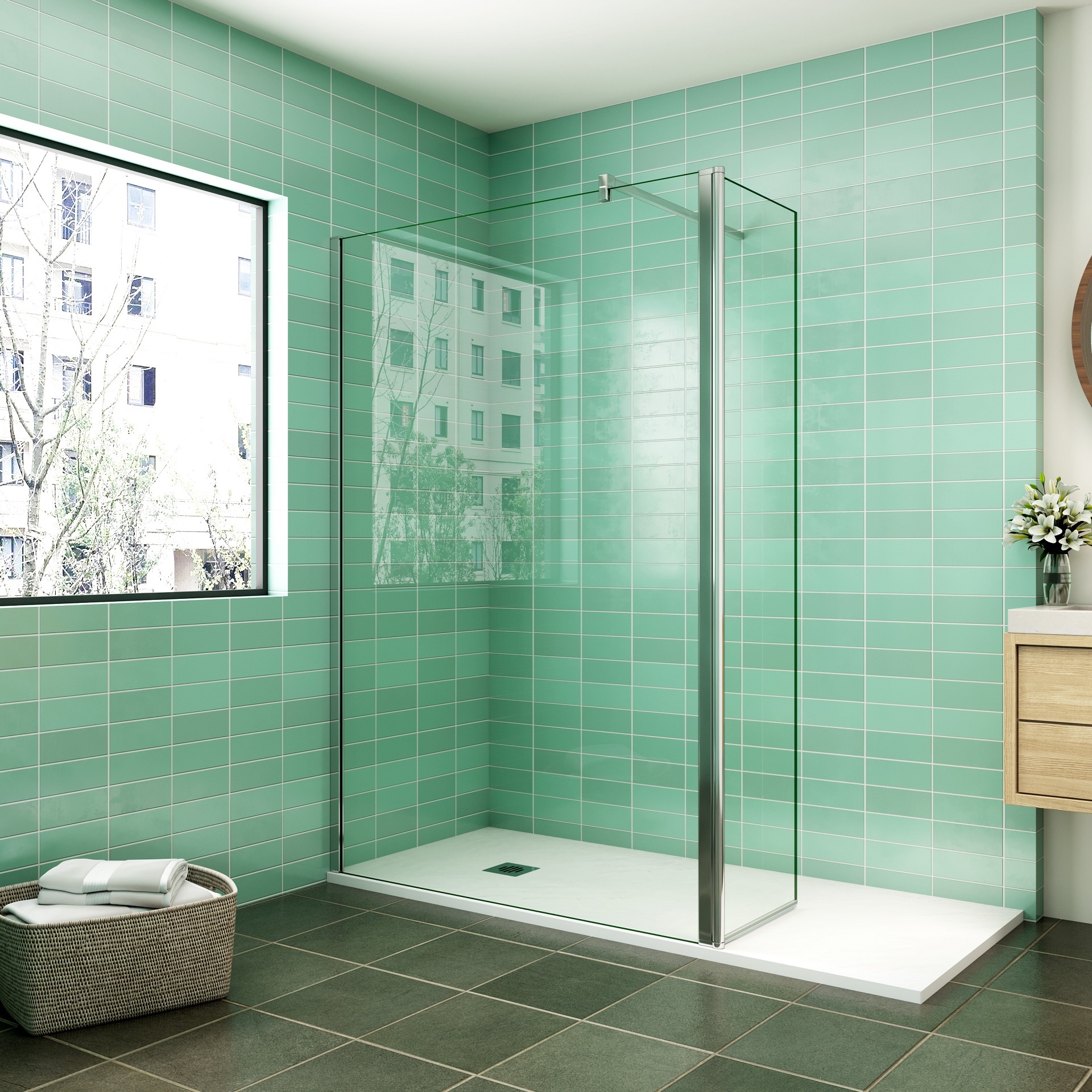 Paroi De Douche Italienne 110x200 Cm + Volet Pivotant 40x200 Cm - Verre Sécurit 8mm Anti-Calcaire - Barre Chromée Extensible