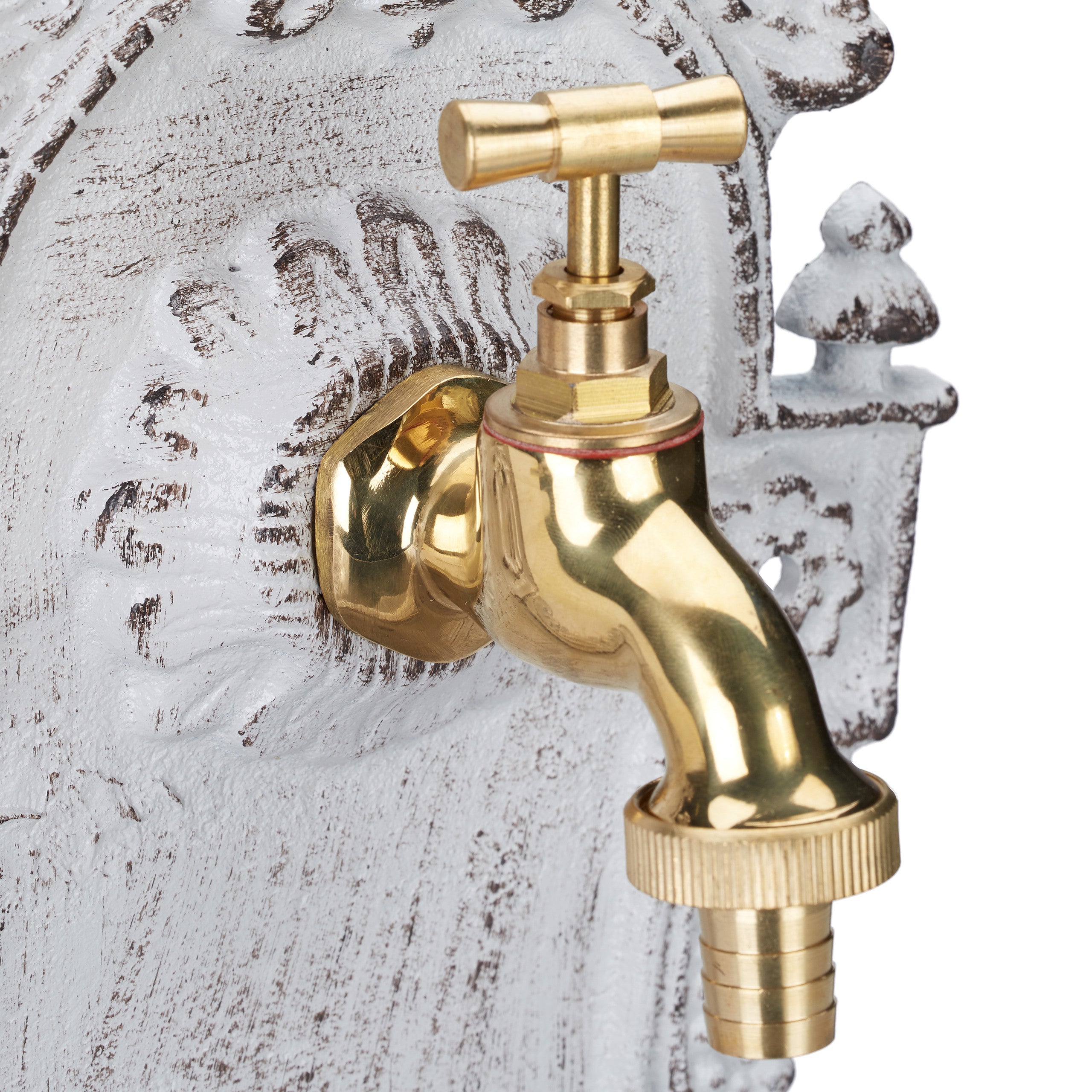 Fontaine mural style antique,robinet, Evier de jardin, fonte aluminium, HlP 40 x 24,5cm x 13 cm, blanc, Relaxdays - 6