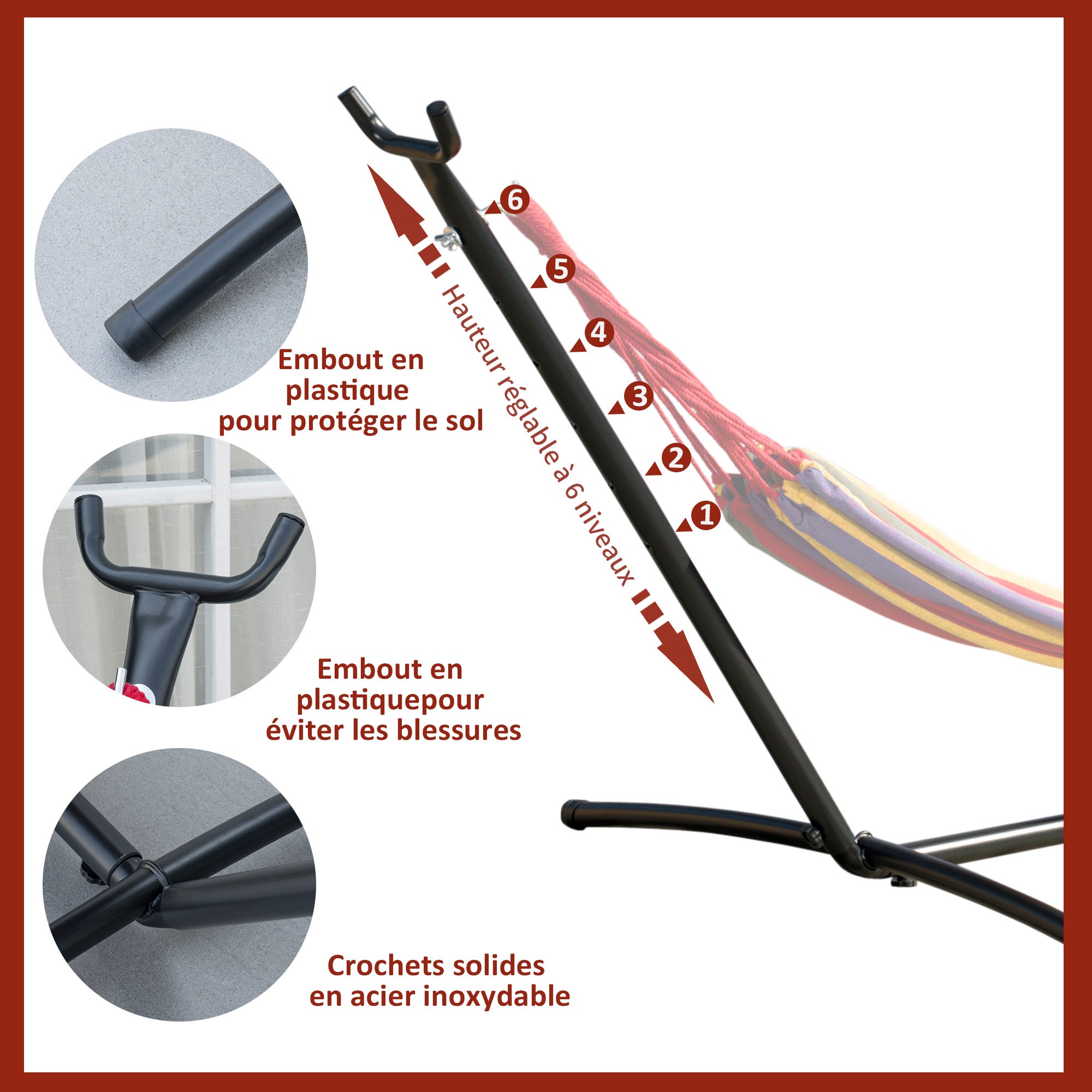 Suporte para rede, estrutura metálica resistente com revestimento epóxi, preto, altura ajustável (6 níveis), dimensões: 2,80 m de comprimento... - 6