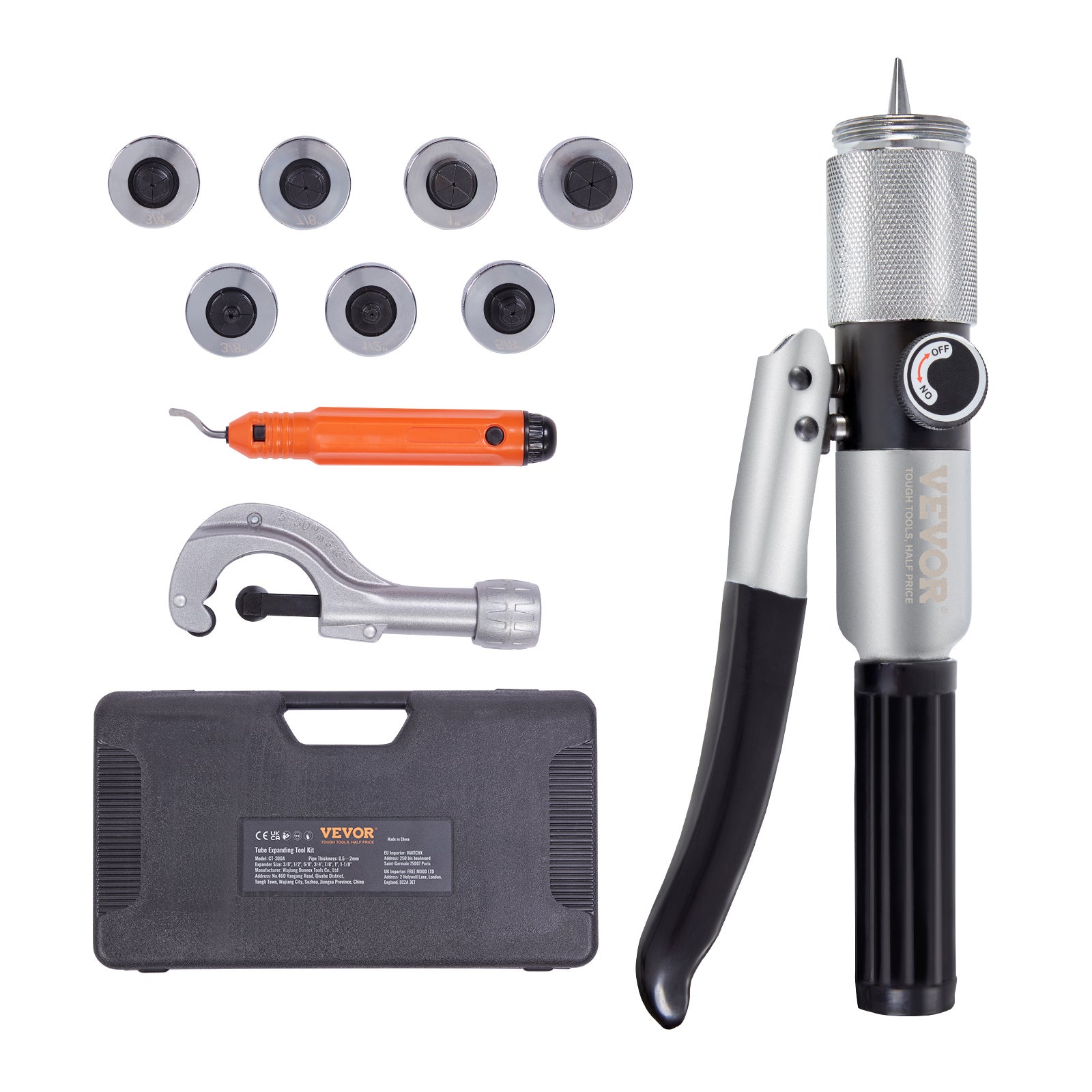 Hydrauliczny ekspander do rur HAVC narzędzie do spęczania 3/8 "do 1-1/8" 7 głowic ekspandera VEVOR