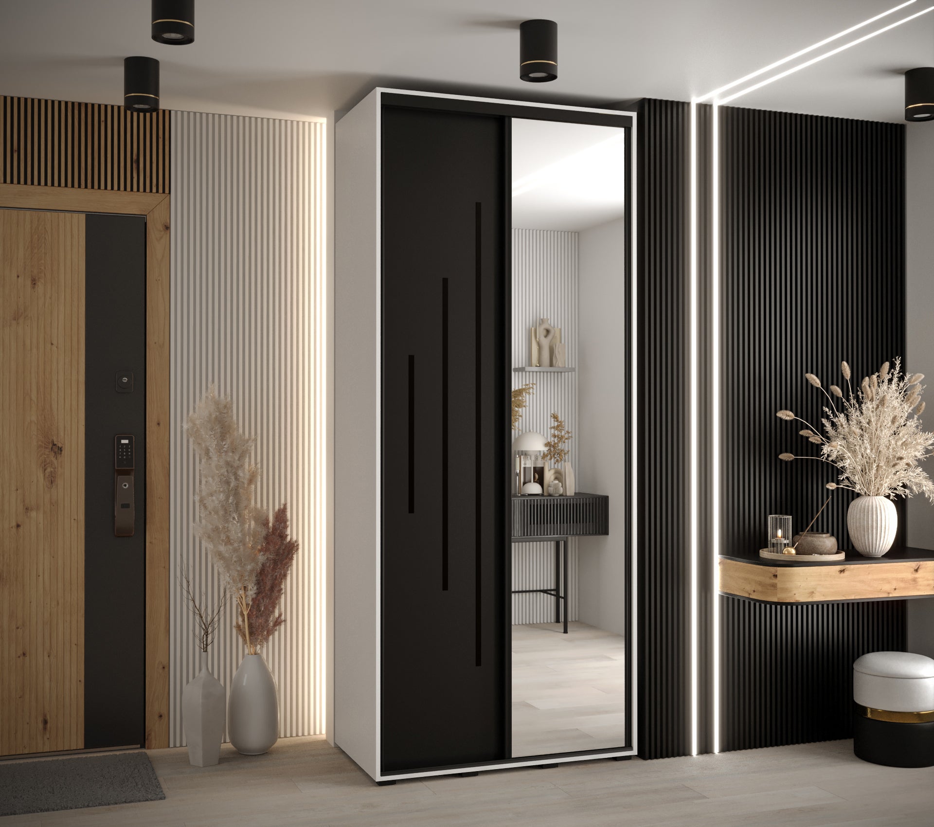 Szafa przesuwna z lustrem wysoka Davos 13 120 x 60 x 235,2 cm biały + czarny + u. czarny - Abiks Meble - 2