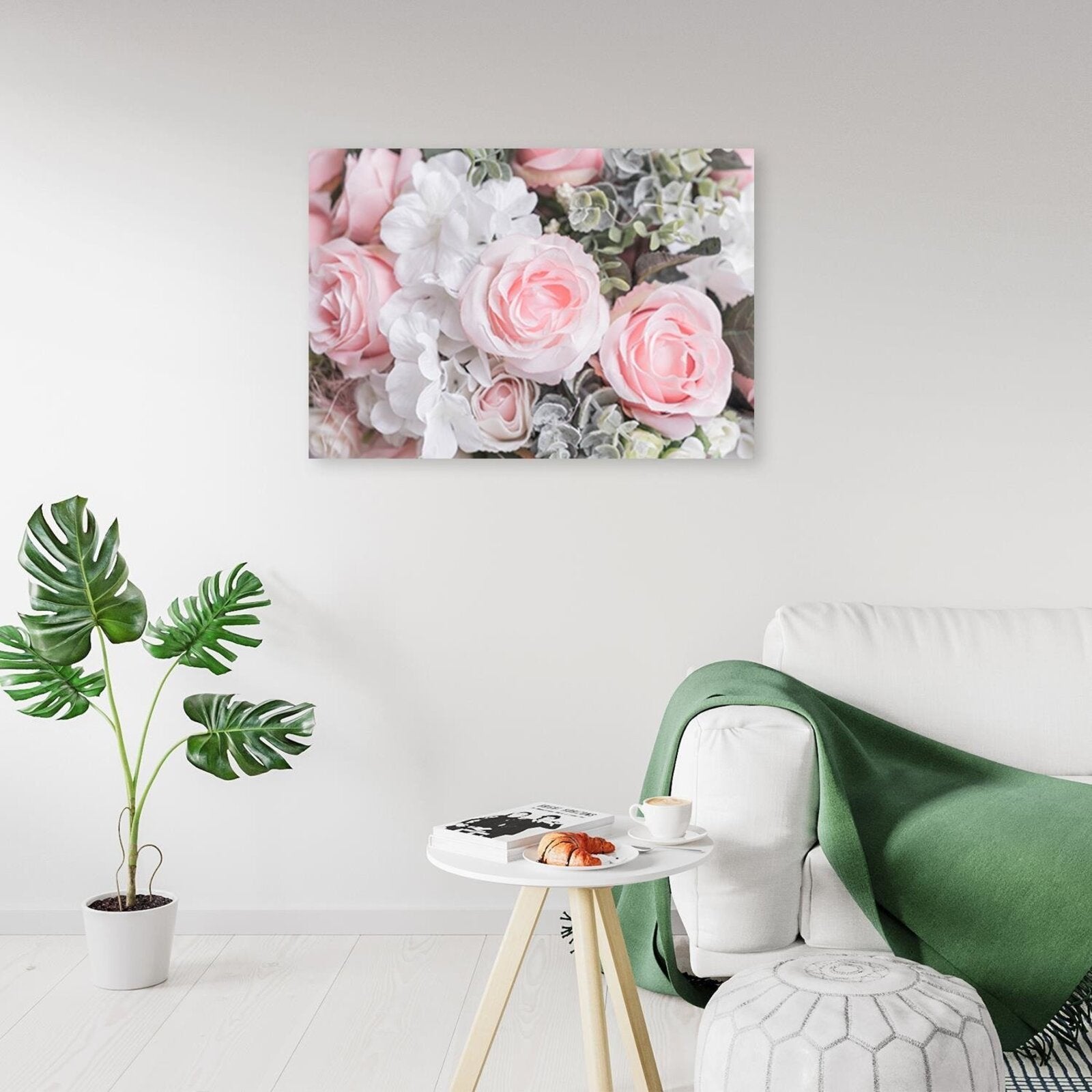 Tableau fleurs blanches et roses - 60 x 40 cm - 3