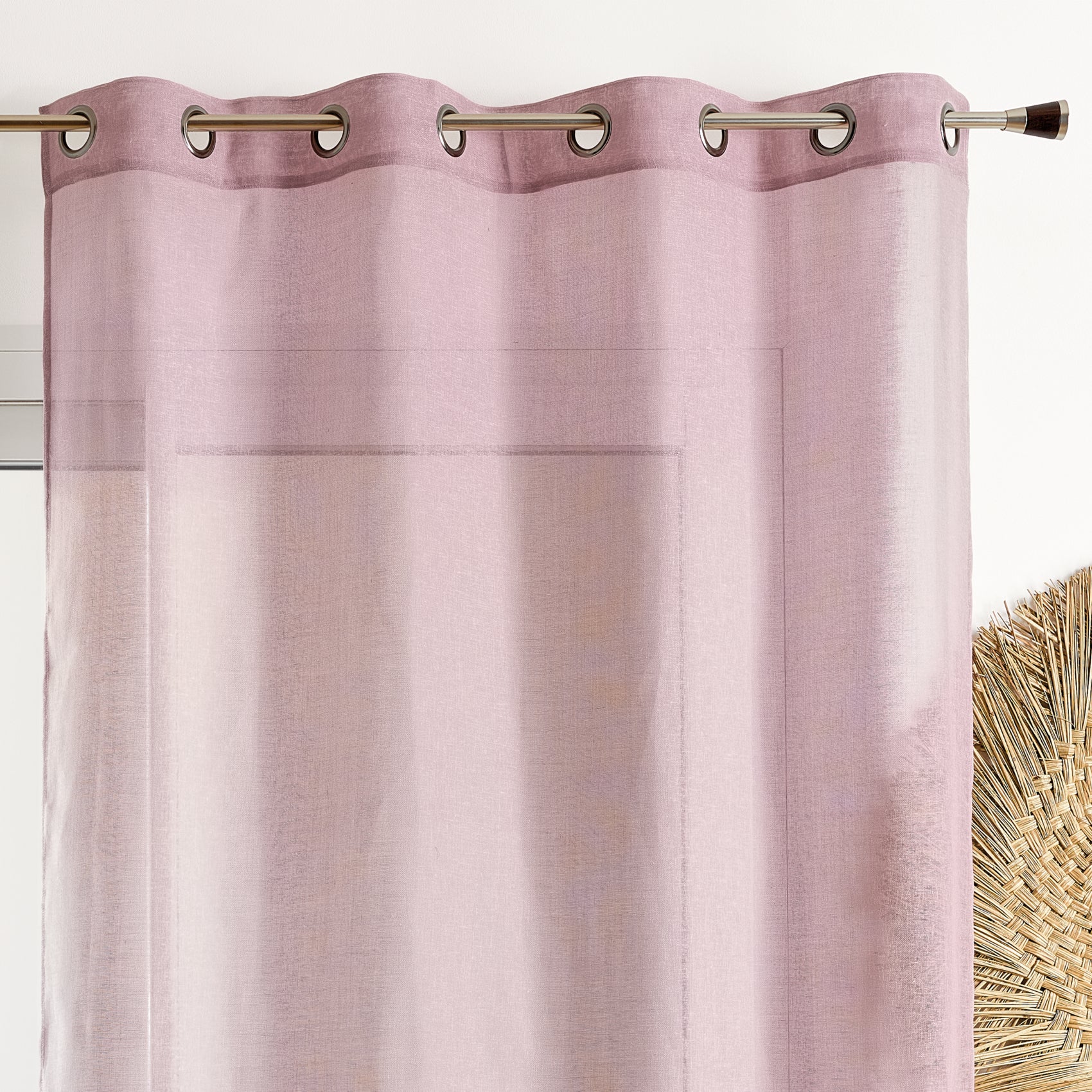 Voilage poly-lin uni fluide - Vieux rose - 140x240 cm - Polyester - 3