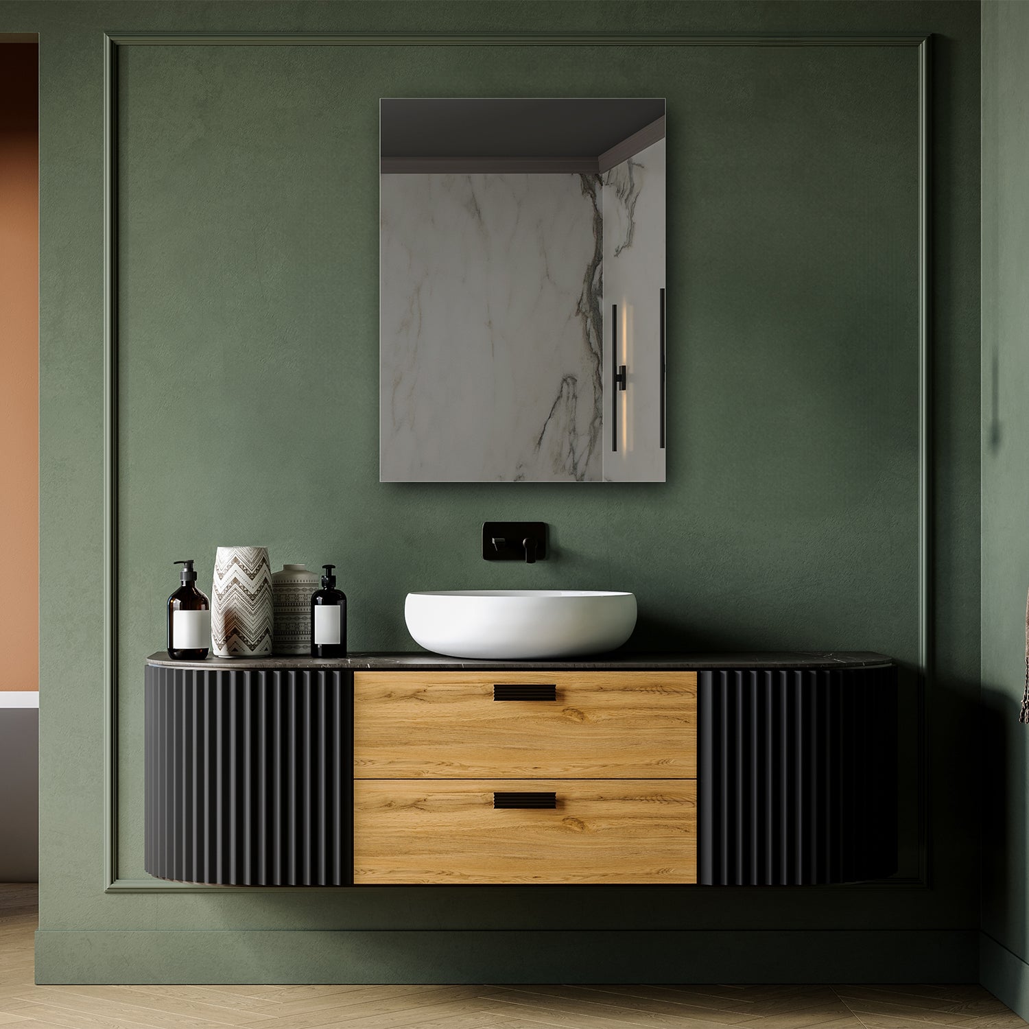 Specchio Da Bagno LOAAO Nero 61x81 Cm | Rettangolare Da Parete | Montaggio Orizzontale O Verticale | Design Moderno Con Garanzia 5 Anni - 3