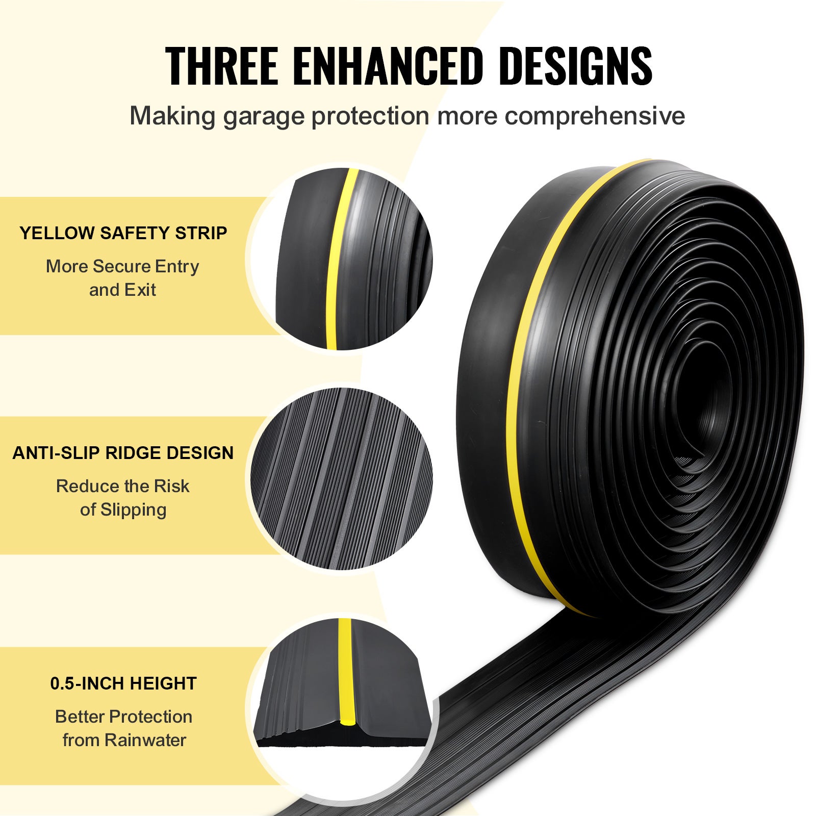 Joint de porte de garage,VEVOR 5 m,seuil universel résistant aux intempéries,avec adhésif,coupe-froid en PVC épais,noir - 3