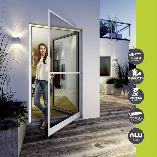 Zanzariera Per Porta Windhager Basic - 100x210 Cm, Bianco, Con Chiusura Magnetica, Kit Fai Da Te - Foto 2