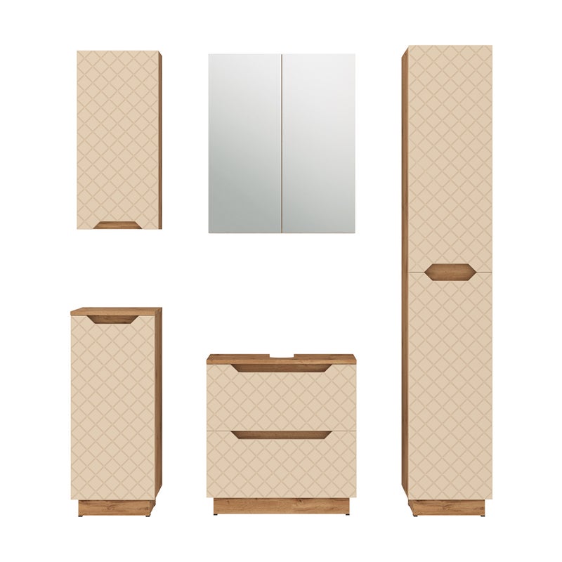 Vicco Zestaw mebli łazienkowych Lotta, Dąb/kaszmir ze strukturą płytek, 5 części