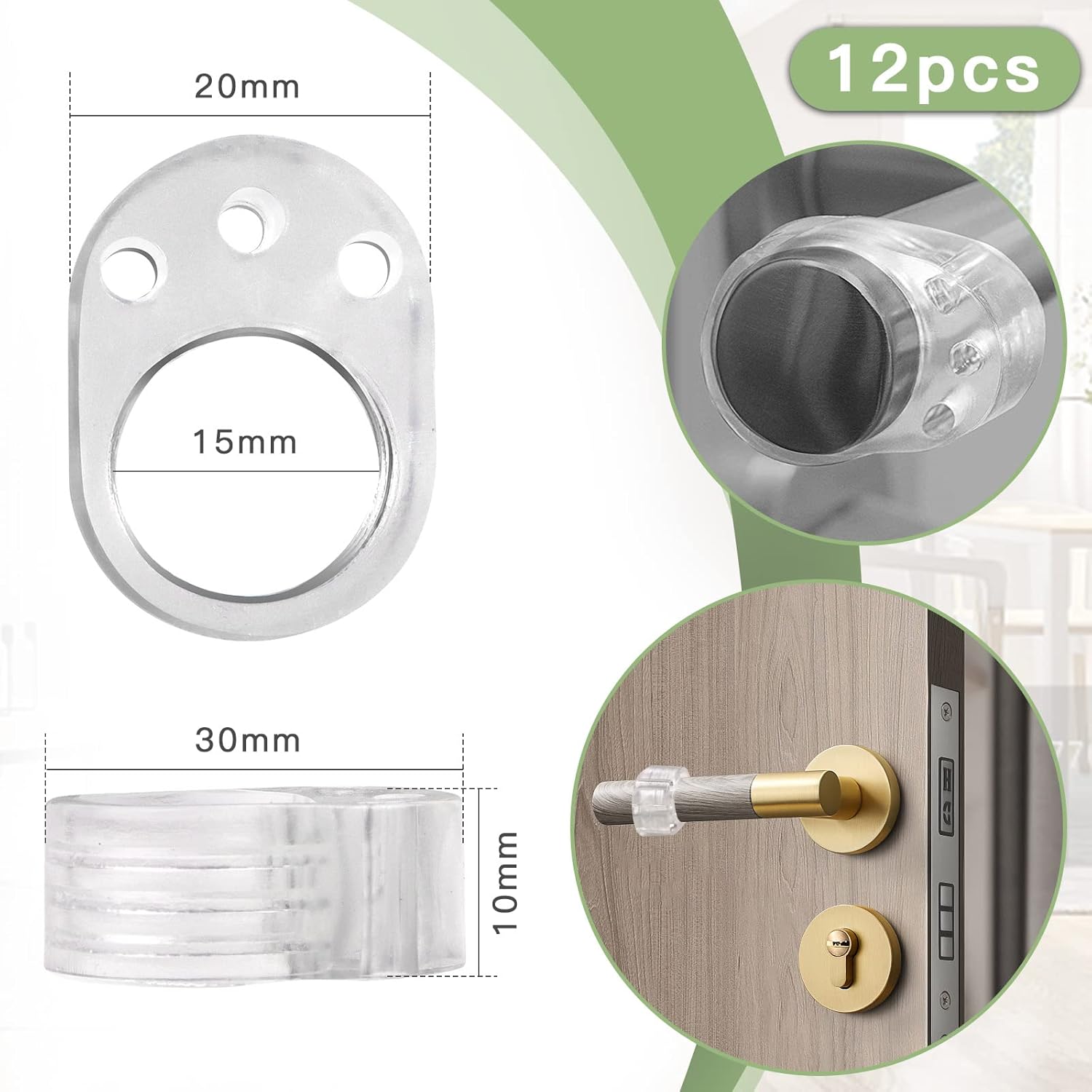 IOOMVOL 12 Pièces Porte en Silicone Anti-Poignée De Porte Protection Poignee Porte De Mur Et De Meubles de fenêtre, Flexible et étirable (Transparent) - 2