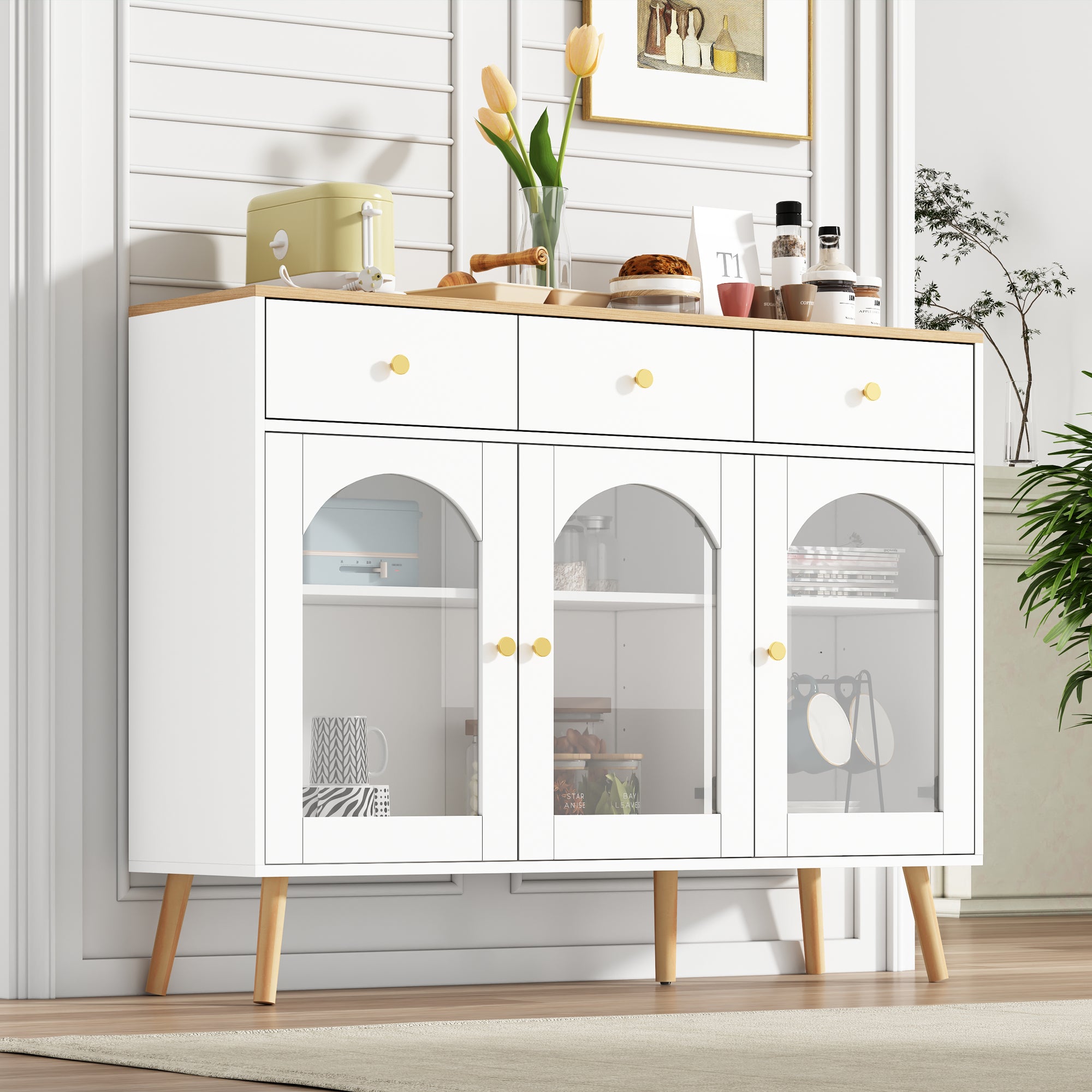 Armoire Buffet Shabby Chic Palazzo INT - Blanc Vintage - 102x40x165 Cm - Livré Assemblé