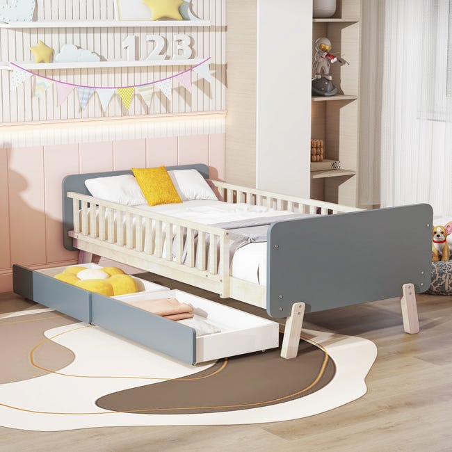Wishdor – Lit enfant 90x200 cm avec bureau et tiroirs – Bois de pin massif – Blanc – Sommier à lattes – Capacité 120 kg Wishdor – Lit enfant 90x200 cm avec bureau et tiroirs – Bois de pin massif – Blanc – Sommier à lattes – Capacité 120 kg