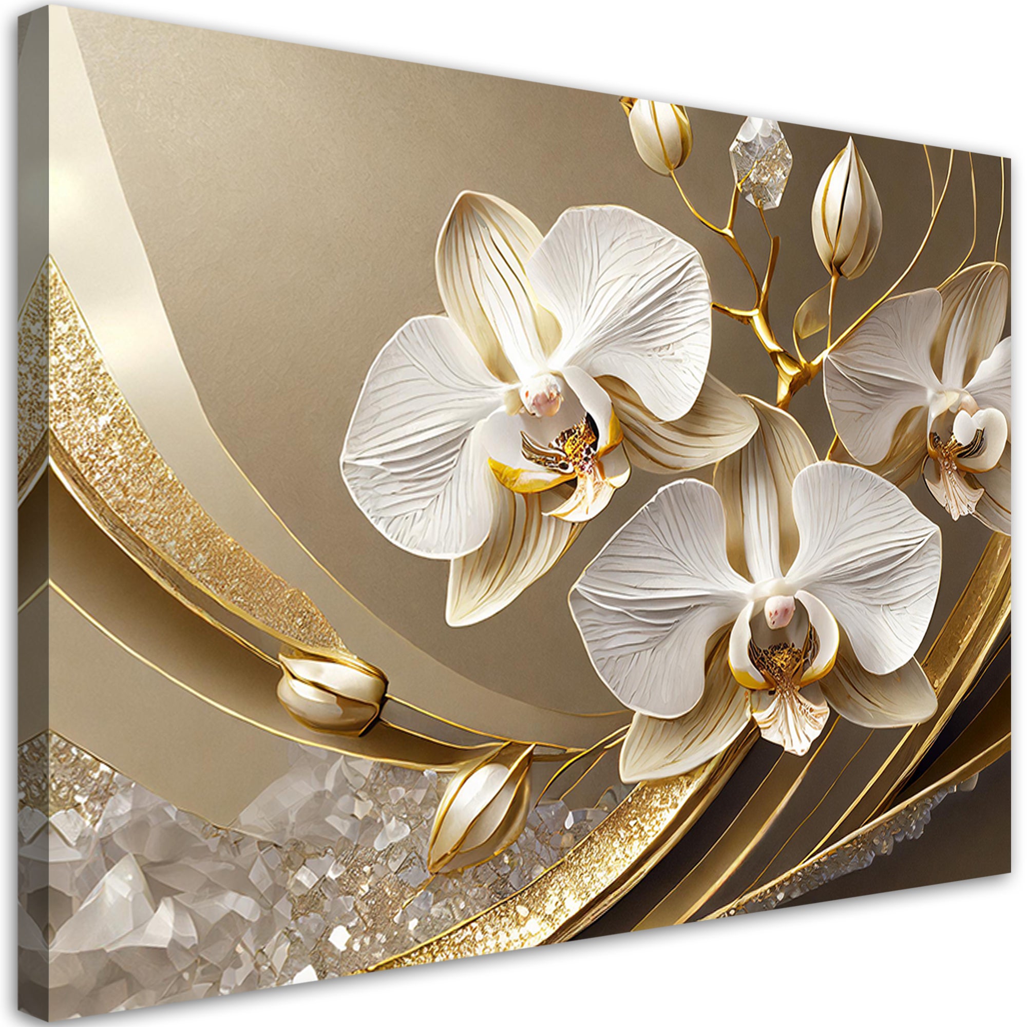 Obraz na płótnie, Złota Orchidea Kwiat 3D 60x40