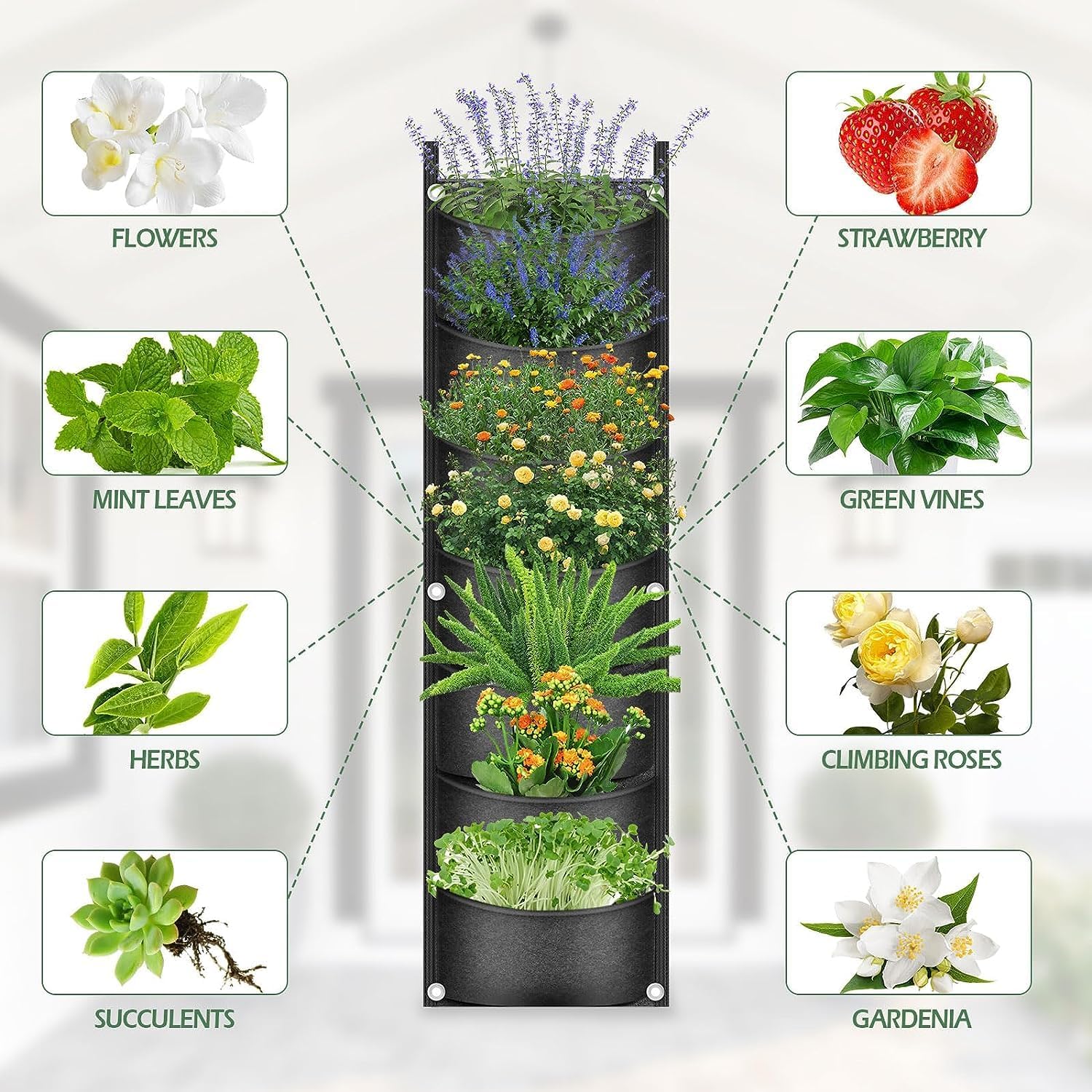 2 Pièces Sacs de Culture de Plantes Suspendus, 7 Poches Jardinière Murale Sac pour Pot de Fleurs Vertical Sacs pour Cour Jardin - 7