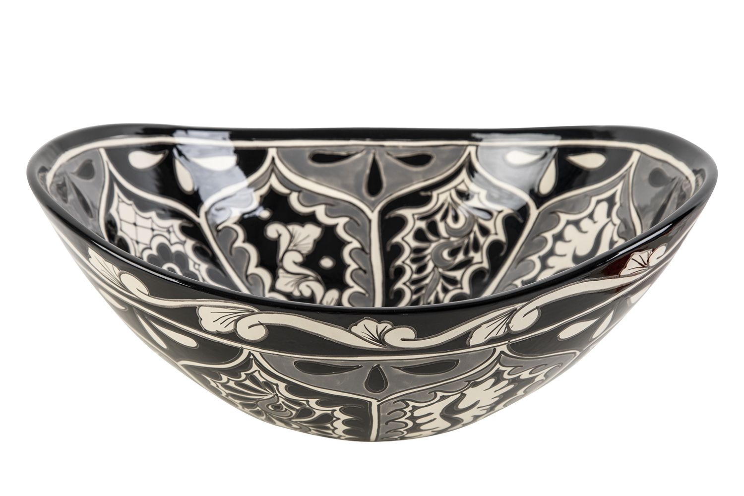 Meksykańska ceramiczna umywalka nablatowa z reliefem Atalaya Prima – owalna umywalka wolnostojąca 46 x 38 x 15 cm | Umywalka Talavera z wzorami