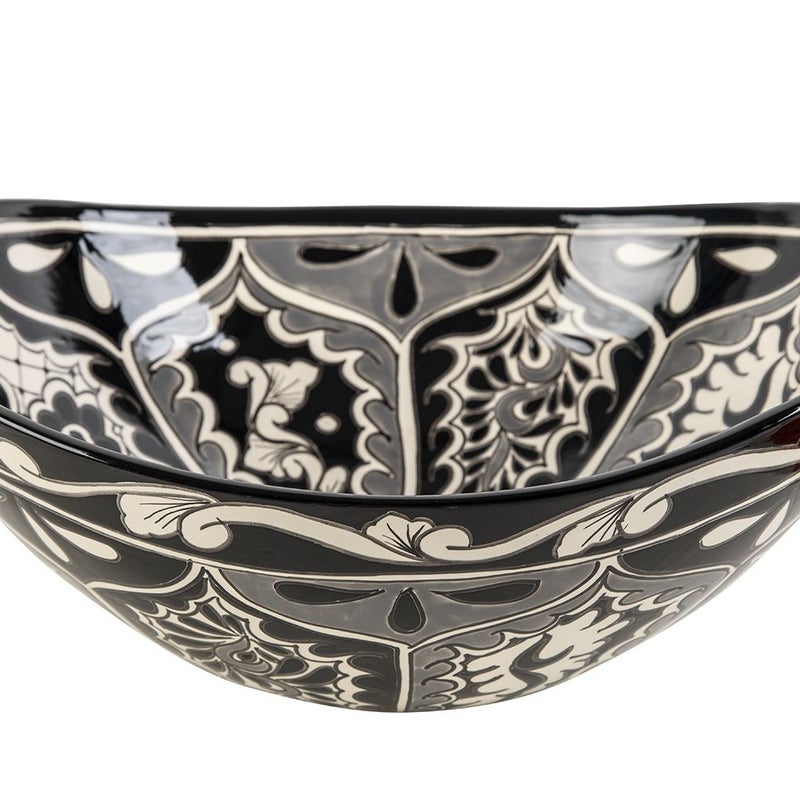 Meksykańska ceramiczna umywalka nablatowa z reliefem Atalaya Prima – owalna umywalka wolnostojąca 46 x 38 x 15 cm | Umywalka Talavera z wzorami