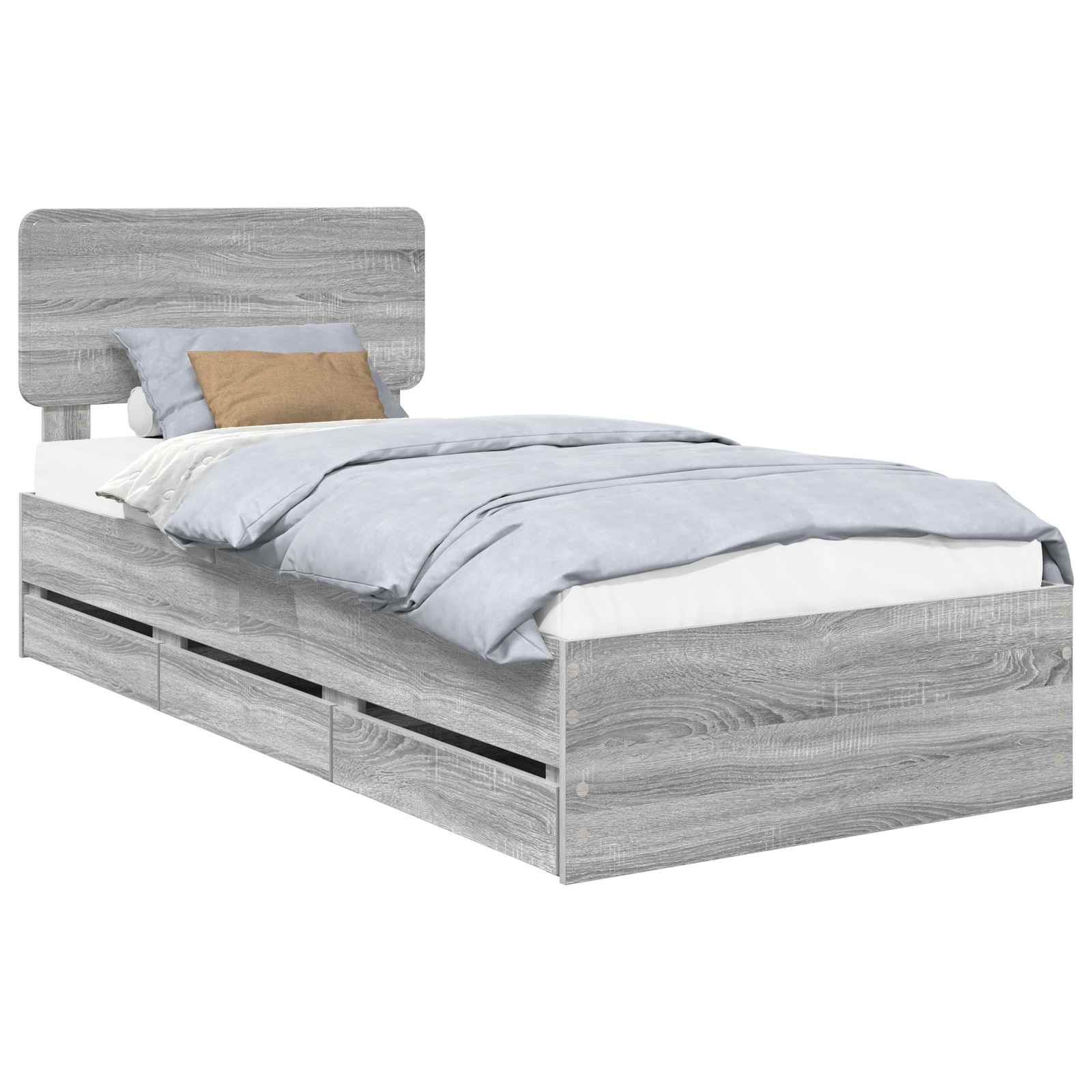 Cadre de lit en panneau de bois gris pour la chambre, 100 × 200 cm - 2