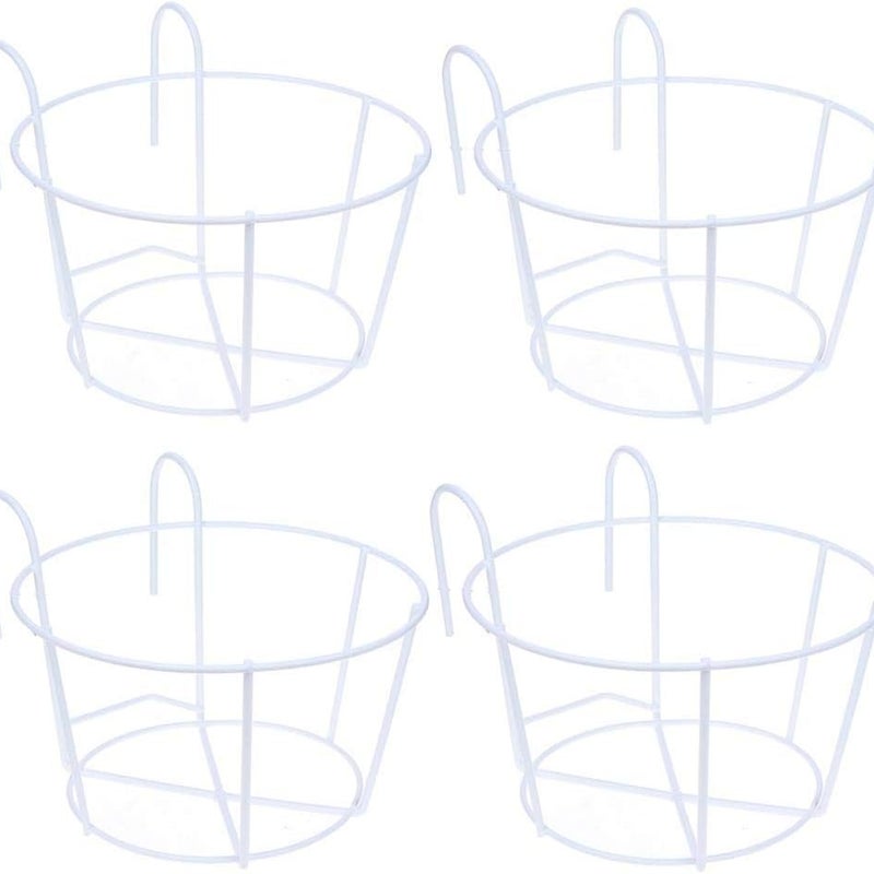 Biały wiszący stojak na kwiaty 25*25*14,5 cm, 4 sztuki, okrągły żelazny uchwyt na doniczki balkonowe, wiszący kosz na kwiaty odpowiedni na balkony