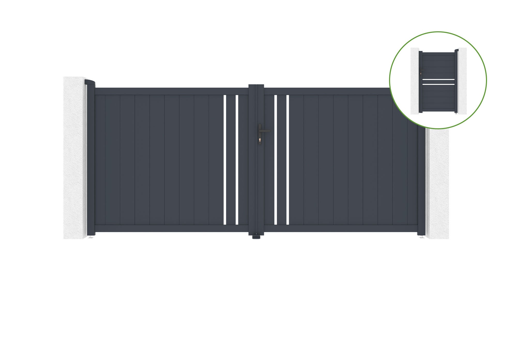 Brama skrzydłowa 3,5m GIONA H.160cm aluminium szare + Brama 1M CIMONE H.160cm