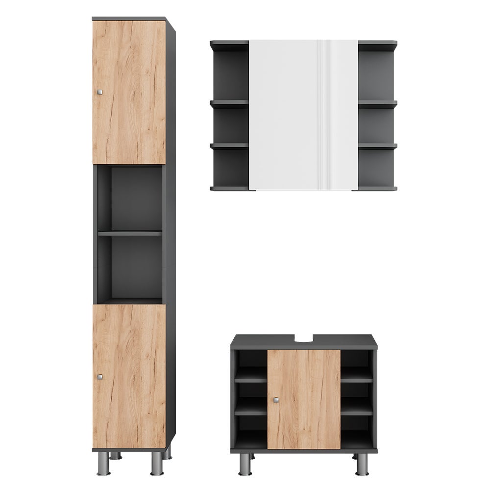 Vicco Zestaw mebli łazienkowych Fynn, Antracyt/złoty dąb, 3 części z wysoką jednostką