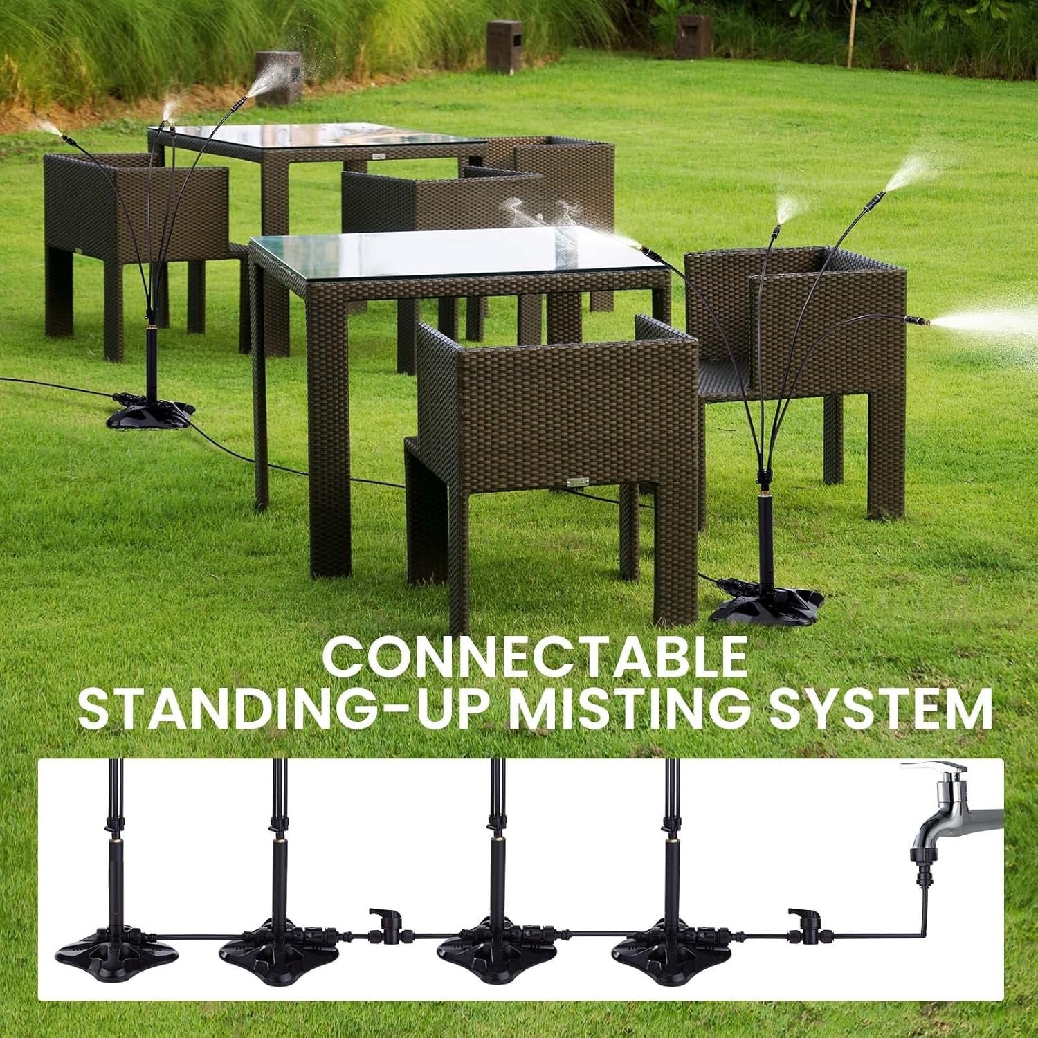 Système de brumisation sur pied 109 cm – Tuyau flexible avec 4 buses, rafraîchisseur pour terrasse, jardin ou animaux - 3