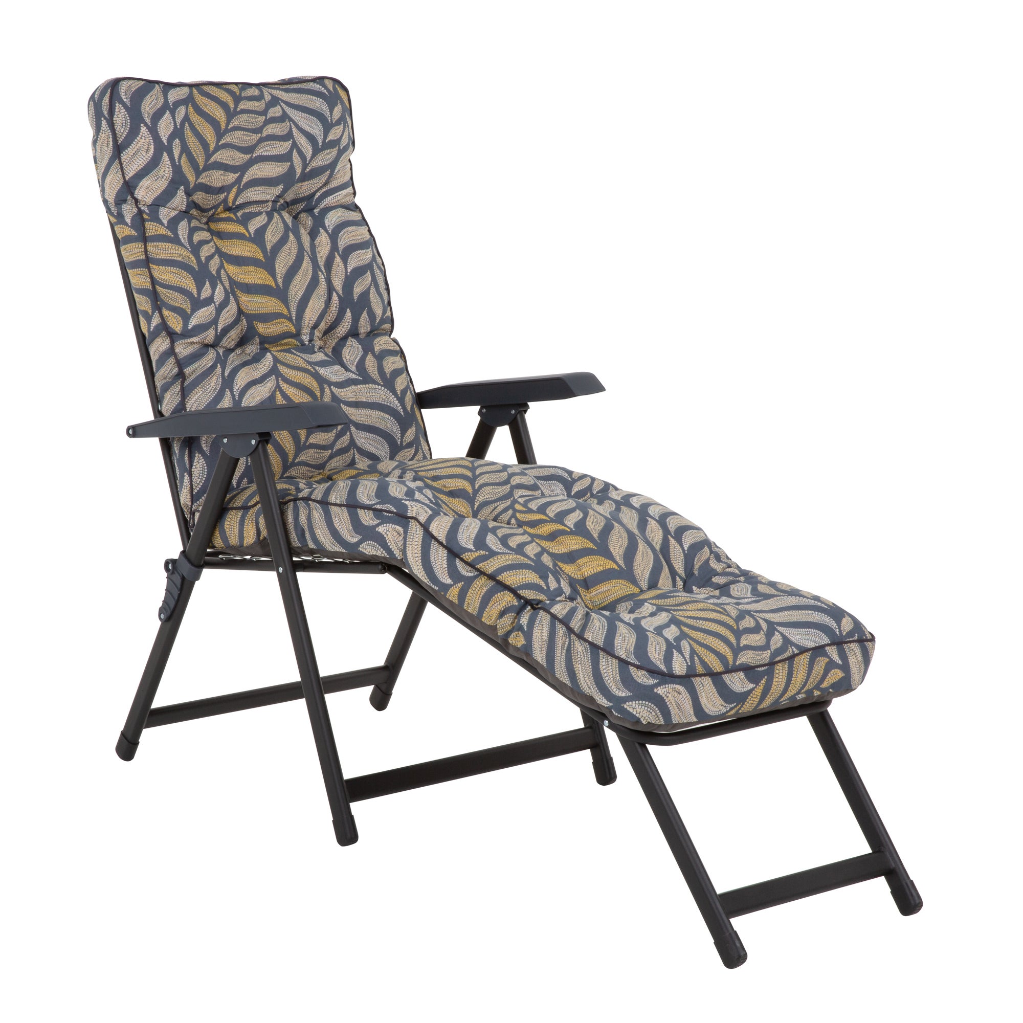 Leżak ogrodowy z podnóżkiem Lena Lounger Black Edition liściasty Patio