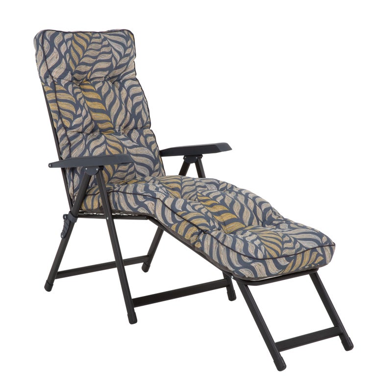 Leżak ogrodowy z podnóżkiem Lena Lounger Black Edition liściasty Patio