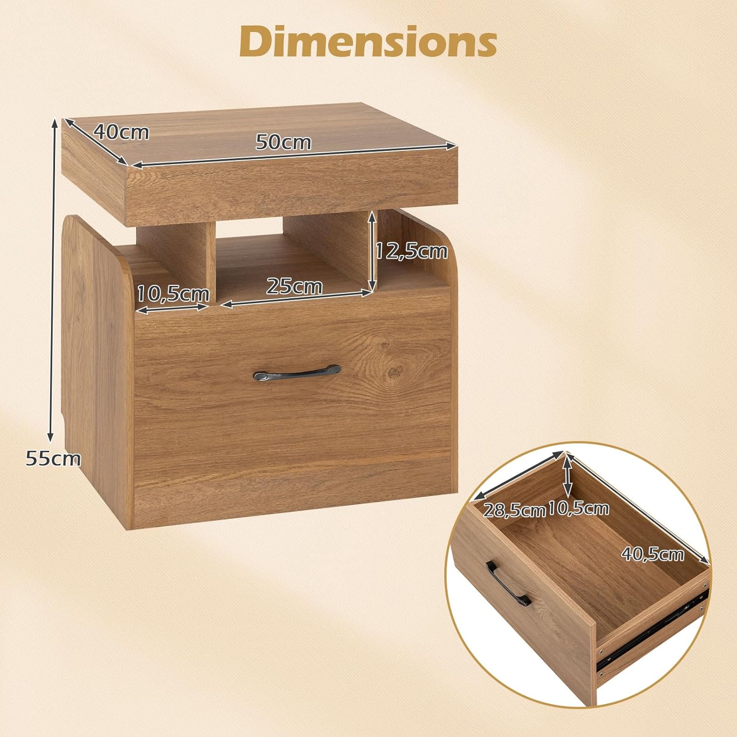 SUPERJARE Set di 2 comodini con stazione di ricarica e cassetto decorativo in rattan sintetico, tavolini laterali con piedini in legno massello, tavolino, per camera da letto e soggiorno, colore
