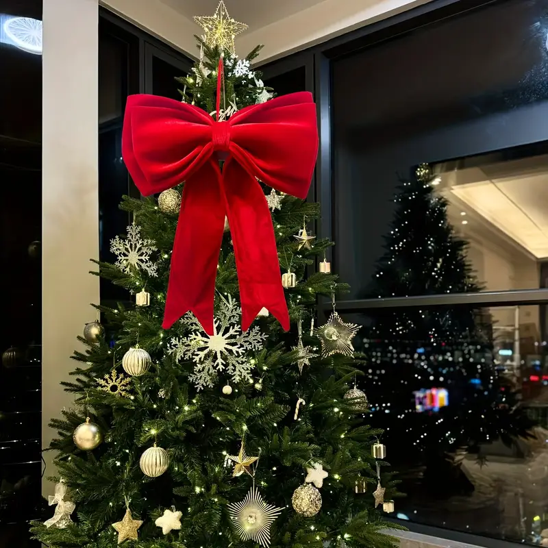 Enfeite de Laço de Natal, Decoração de Natal, Laço grande em veludo para decoração de árvores de Natal, casamentos, festas de fim de ano, 63 x 48 cm - 6