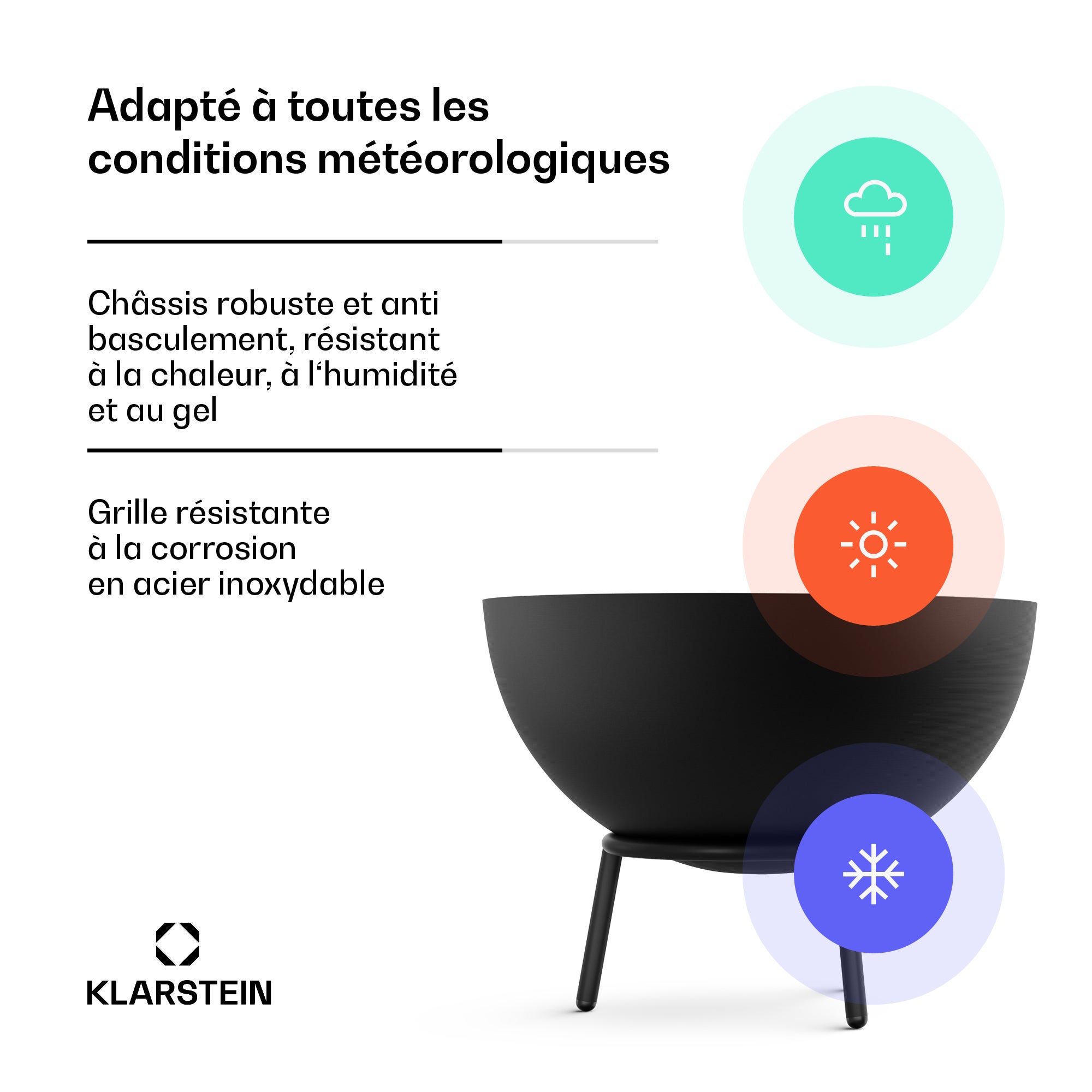 KLARSTEIN Fireball coupelle à feu basse | Anticorrosion | Anti-basculement | Robuste | 66 cm | Noir Noir - 6