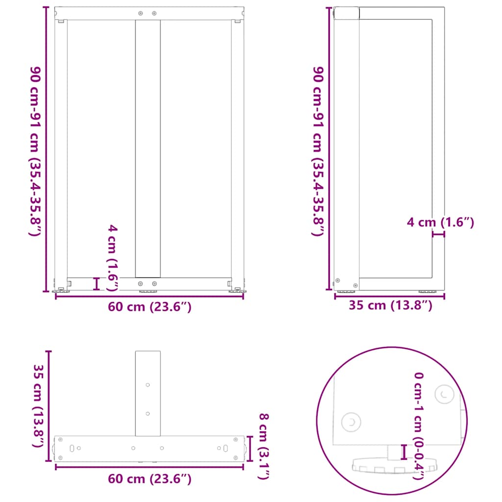 Pernas de mesa de bar em forma de T 2 peças aço preto 60x35x(90-91) cm - COMFORTXL - 9