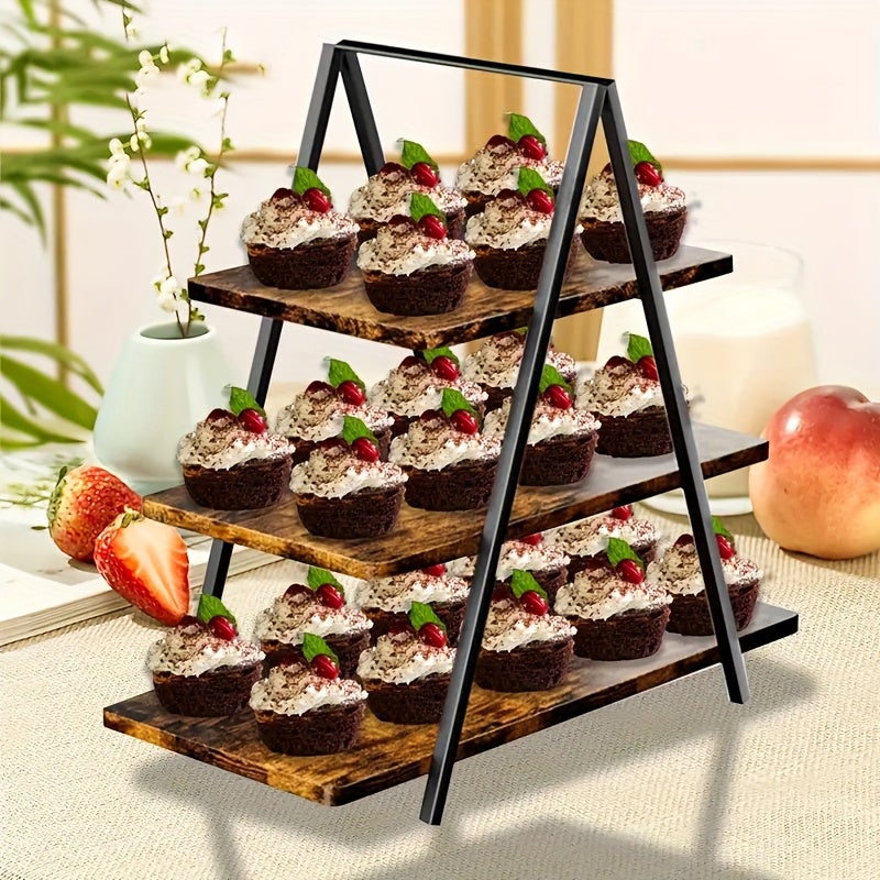 Présentoir à Cupcakes En Bois 3 étages - 92x40x48 Cm, Charge Max 6 Kg, Plateaux Amovibles - Pour Mariage, Anniversaire, Buffet Dessert