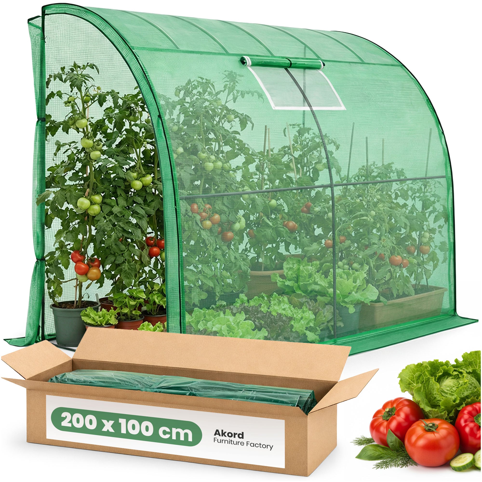 Szklarnia ogrodowa foliowa przyścienna AKORD 1 drzwi 1 okno Zielona 100x200x210 cm