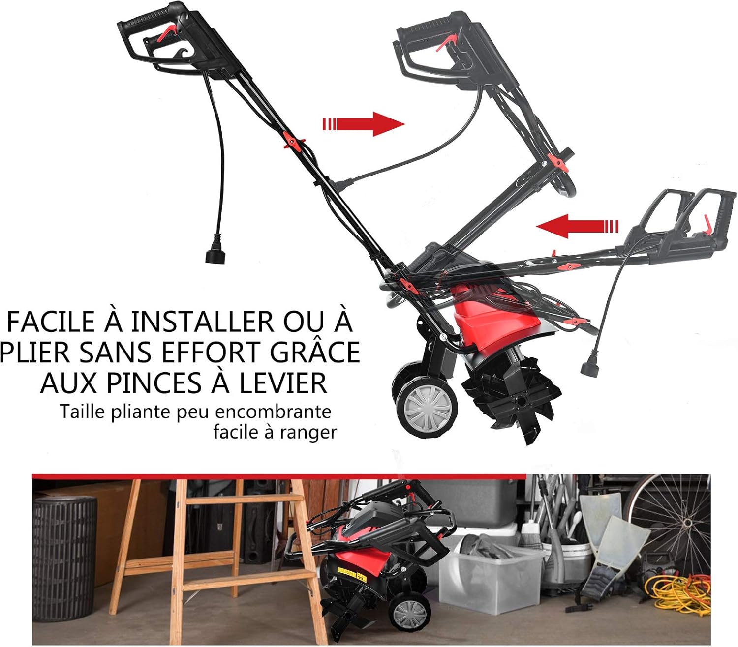 Zappatrice Elettrica Dissodatore Coltivatore per Giardino, Motozappa 230V, Rosso Nero (1500W, 45cm) - 7