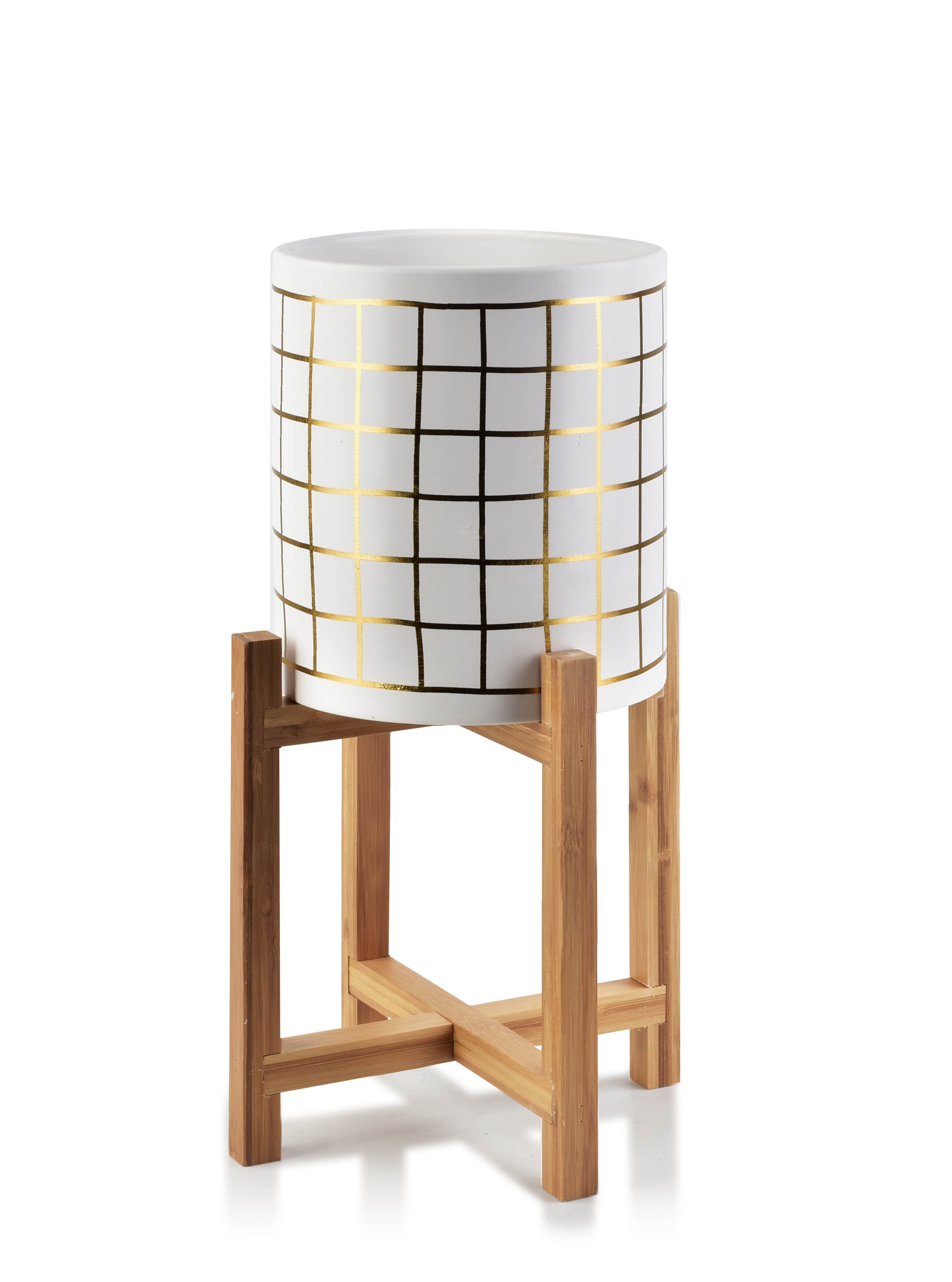 Doniczka ceramika MONDEX AVA GOLD 18x18x23 cm biały 1 szt.