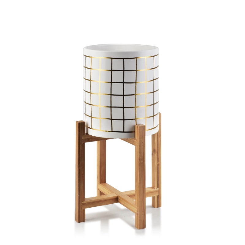 Doniczka ceramika MONDEX AVA GOLD 18x18x23 cm biały 1 szt.