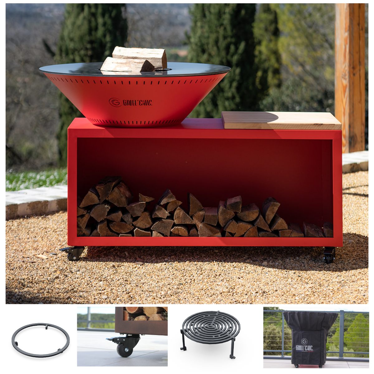 Couvercle Pour Brasero 85 Cm Brasonfire - Acier Thermolaqué Noir, Poignée Bois, Fabrication Française