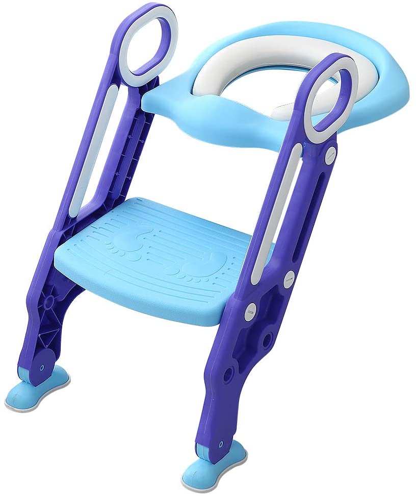 Riduttore WC Per Bambini Con Scaletta Integrata - Sedile Morbido In PU, Regolabile E Pieghevole - Adattatore Universale Per Water - Bianco/Grigio - Foto 5